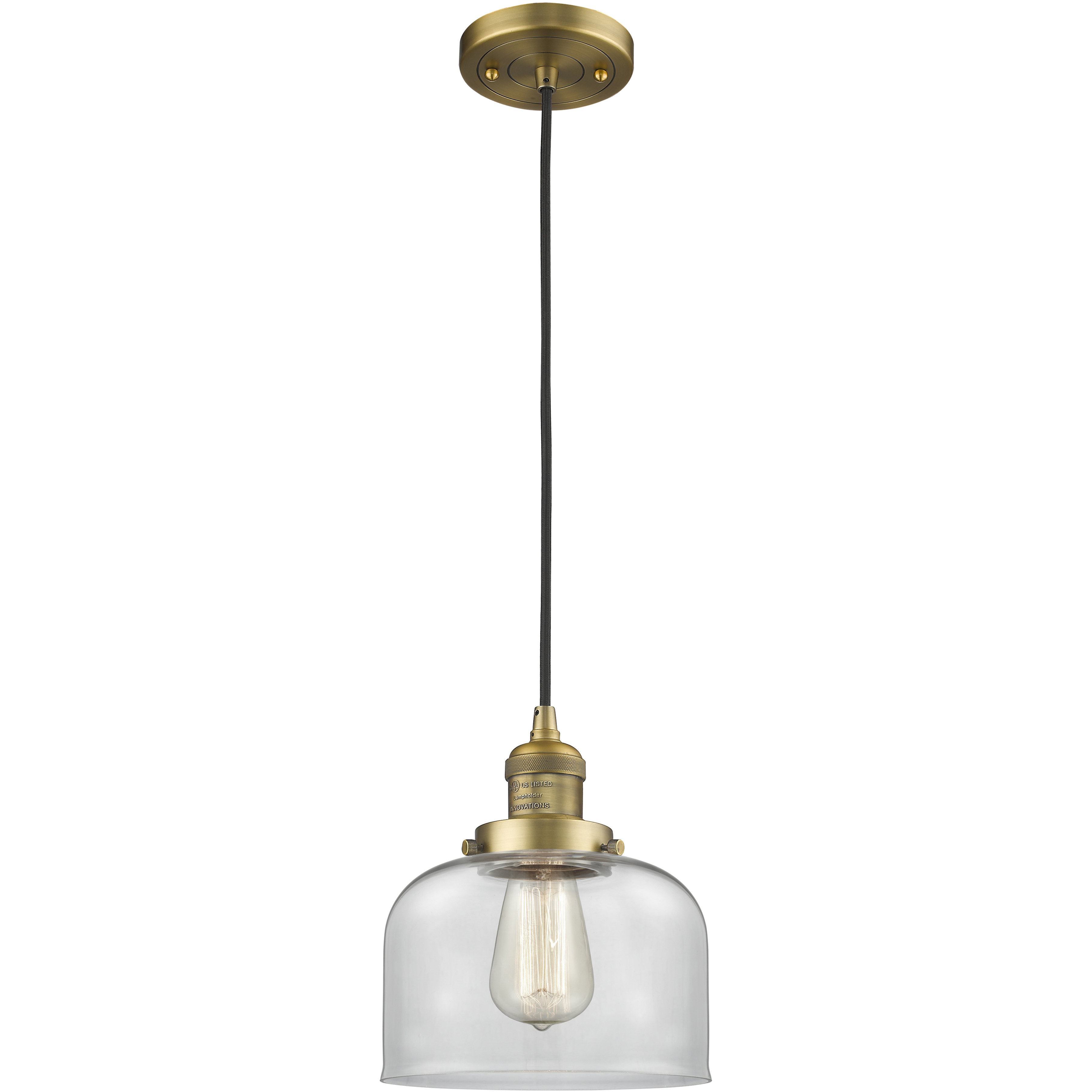 Franklin Restoration Bell 1 Light 8 inch Brushed Brass Mini Pendant Ceiling Light in Incandescent, Clear, Franklin Restoration
