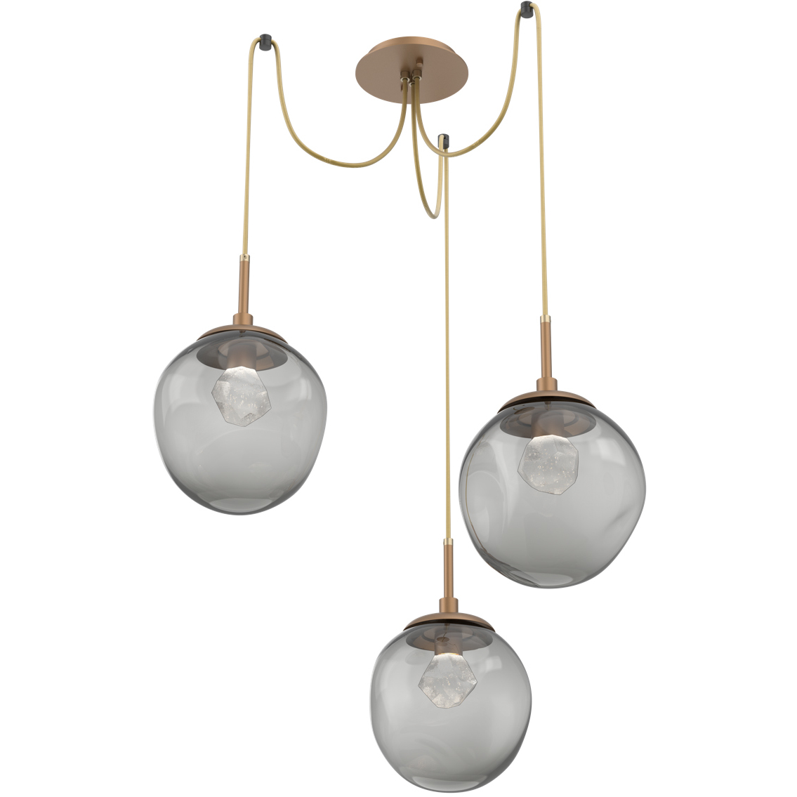 Aster LED 18.7 inch Novel Brass Swag Multi-Pendant Ceiling Light in 2700K LED, Zircon Inner - Smoke Outer