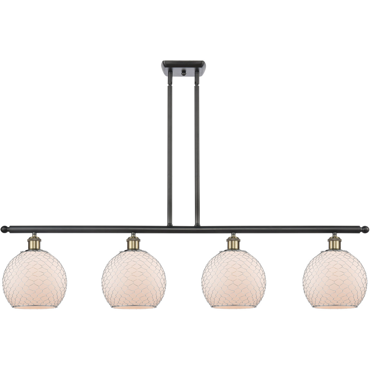 Ballston Farmhouse Chicken Wire 4 Light 48 inch Black Antique Brass Island Light Ceiling Light, Ballston