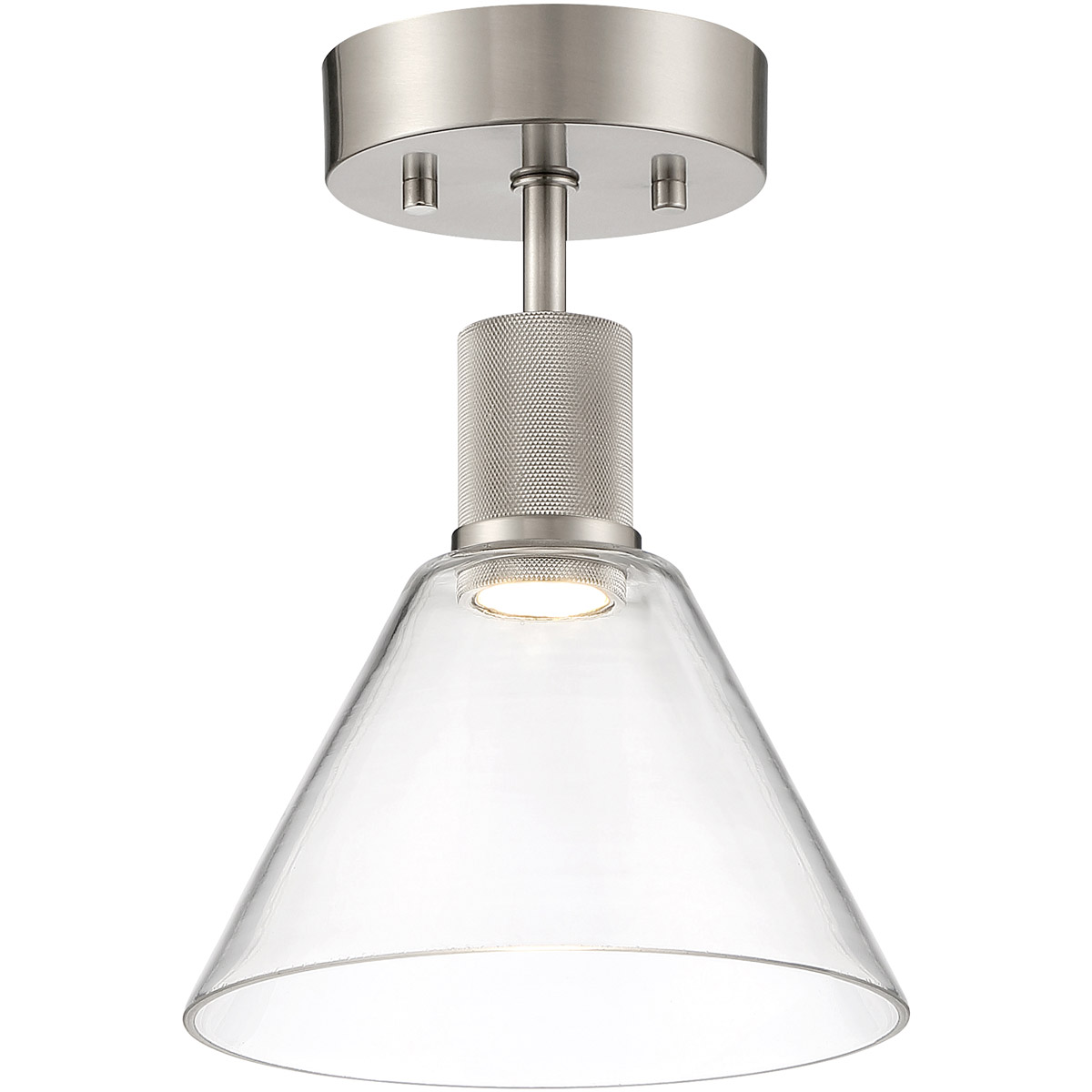 Port Nine LED 8 inch Brushed Steel Semi-Flush Ceiling Light in Clear
