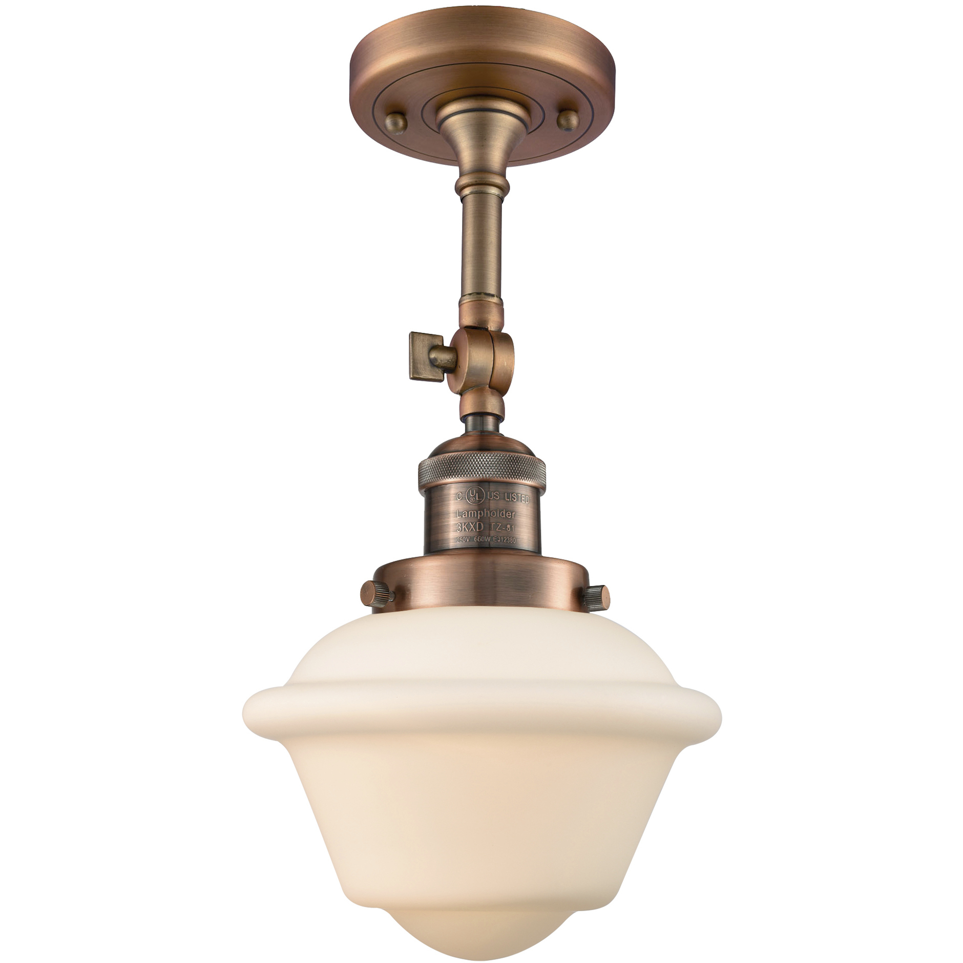 Franklin Restoration Small Oxford LED 7.5 inch Antique Copper Semi-Flush Mount Ceiling Light in Matte White Glass, Franklin Restoration