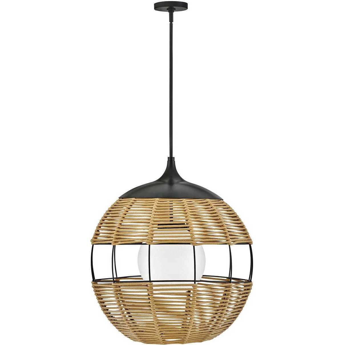 Open Air Maddox 24.25 inch Black Outdoor Pendant in Black / Natural Rattan
