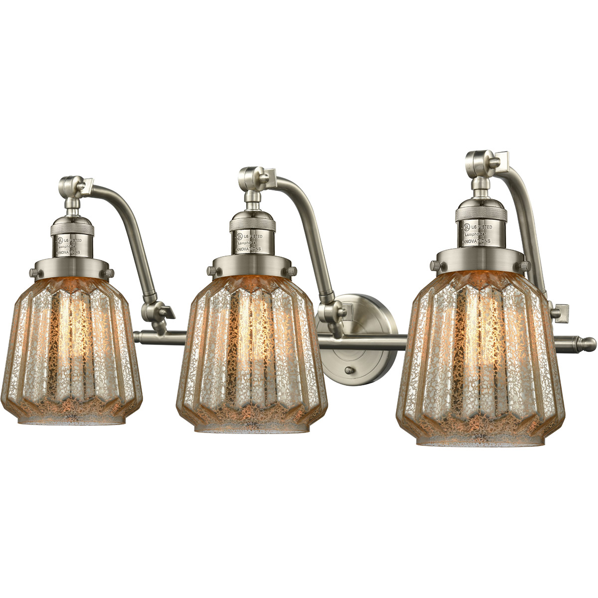 Franklin Restoration Chatham 3 Light 28 inch Brushed Satin Nickel Bath Vanity Light Wall Light in Mercury Glass, Franklin Restoration