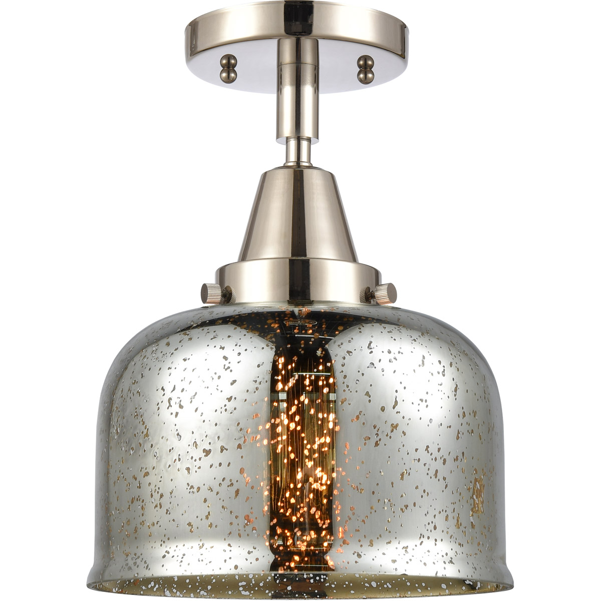 Franklin Restoration Large Bell LED 8 inch Polished Nickel Flush Mount Ceiling Light in Silver Plated Mercury Glass