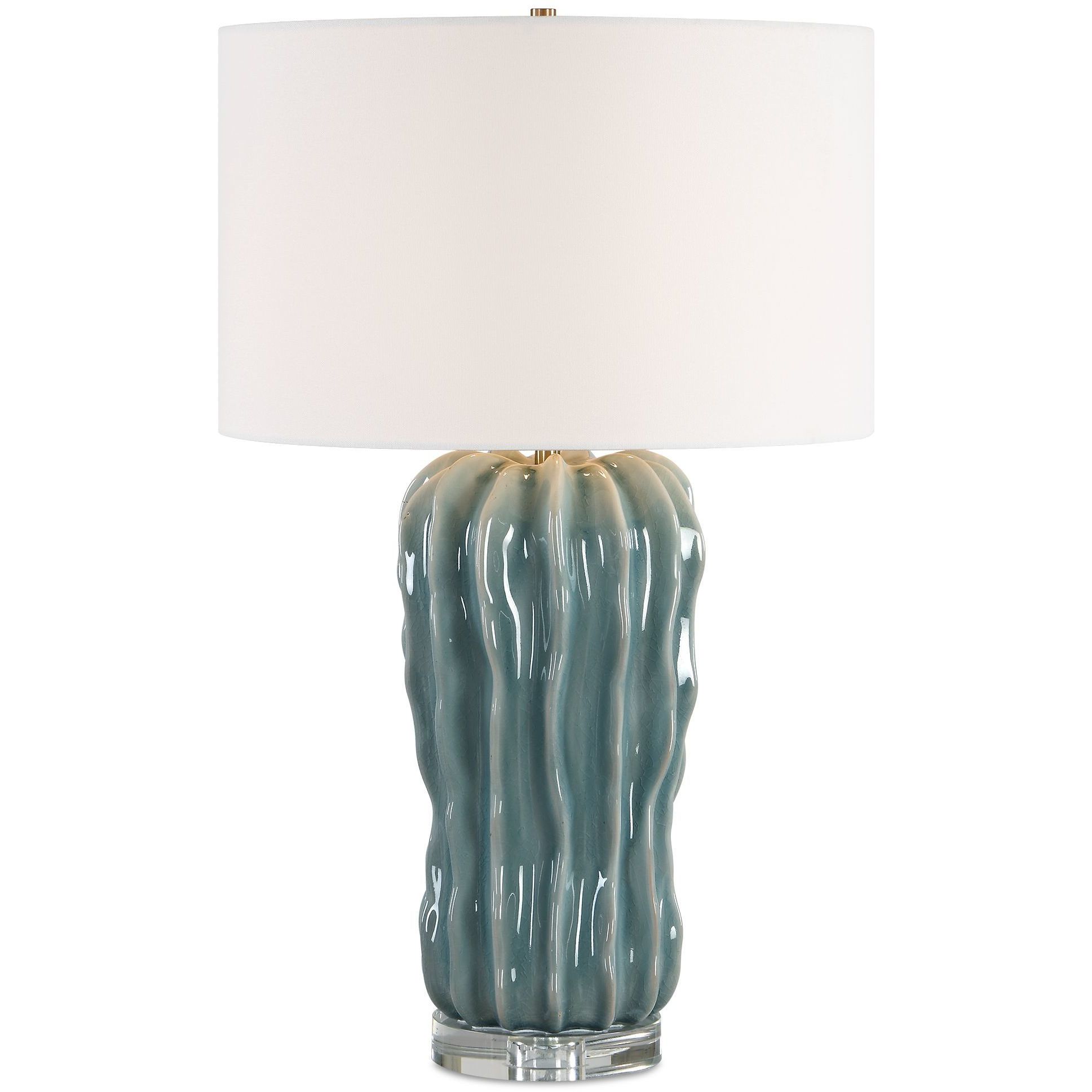 Niese 26 inch 150 watt Light Blue Glaze and Antique Brass and Clear Crystal Table Lamp Portable Light