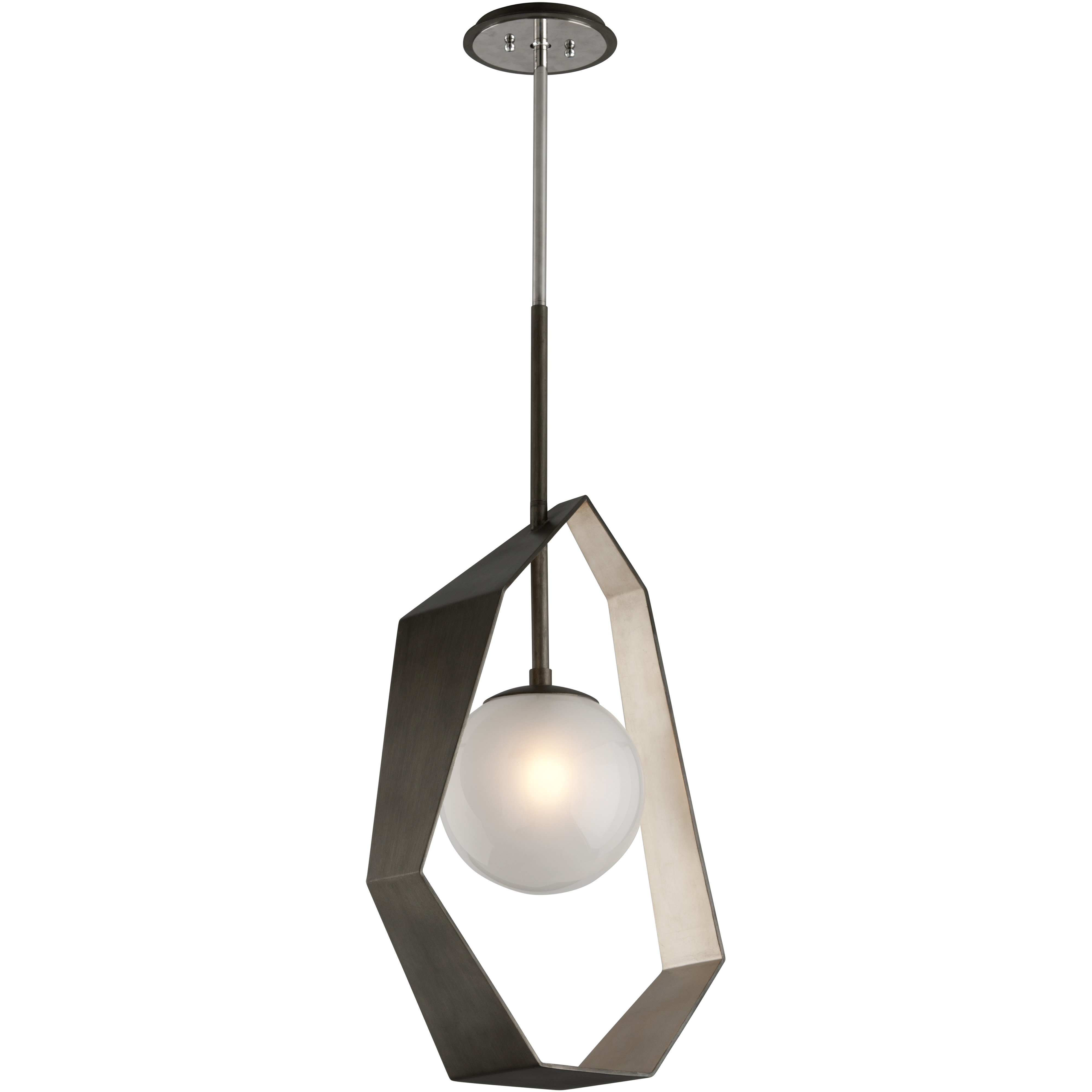 Origami LED 9.25 inch Graphite With Silver Leaf Pendant Ceiling Light, Frosted Clear Glass