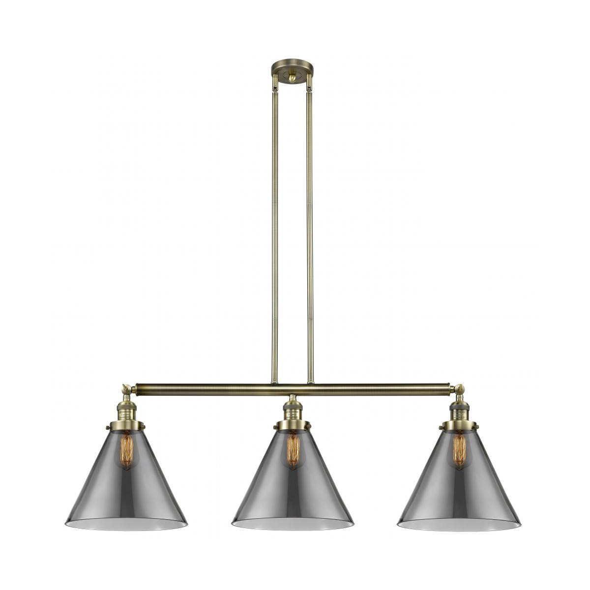 Franklin Restoration X-Large Cone 3 Light 44 inch Antique Brass Island Light Ceiling Light in Incandescent, Plated Smoke Glass, Franklin Restoration