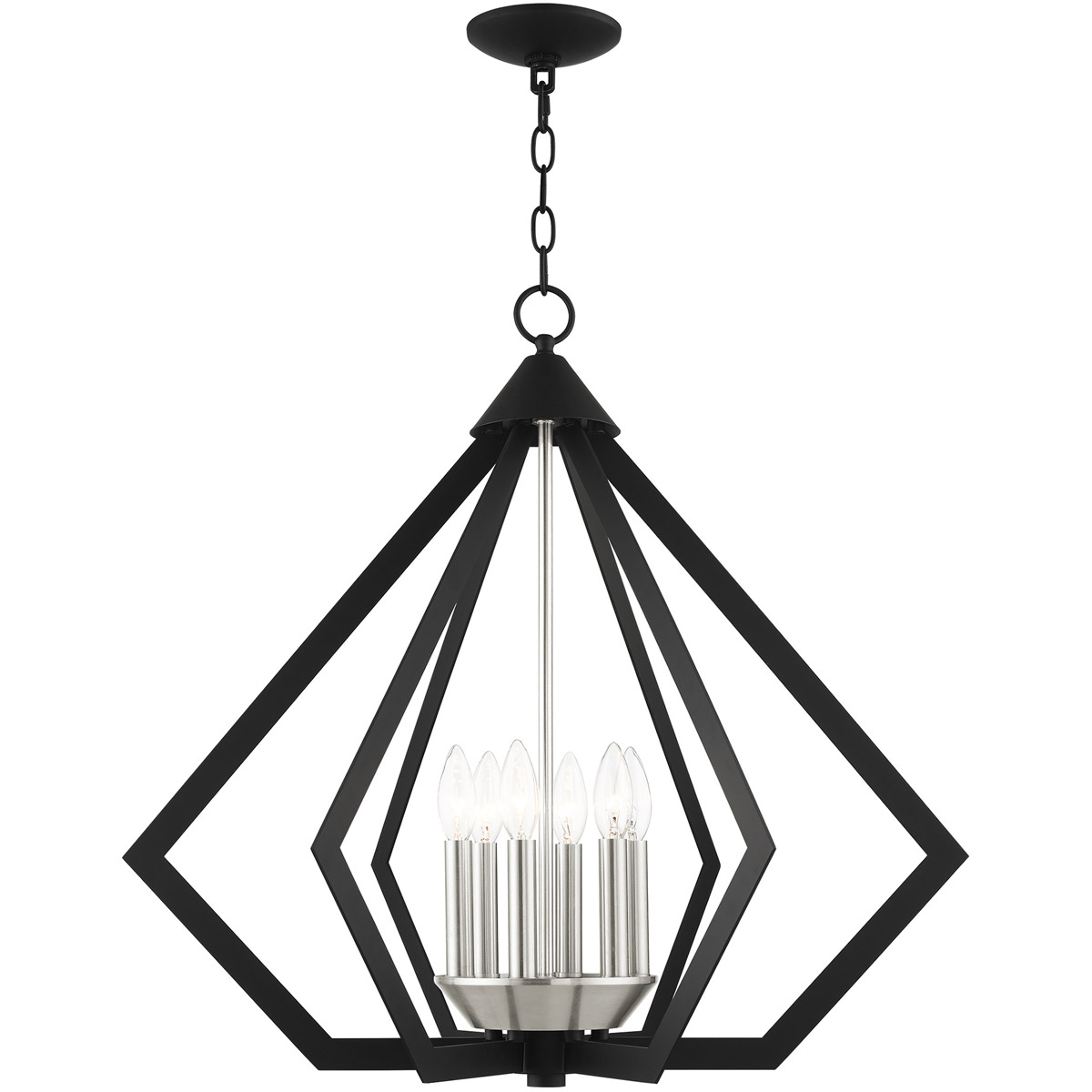 Prism 6 Light 26 inch Black with Brushed Nickel Cluster Chandelier Ceiling Light