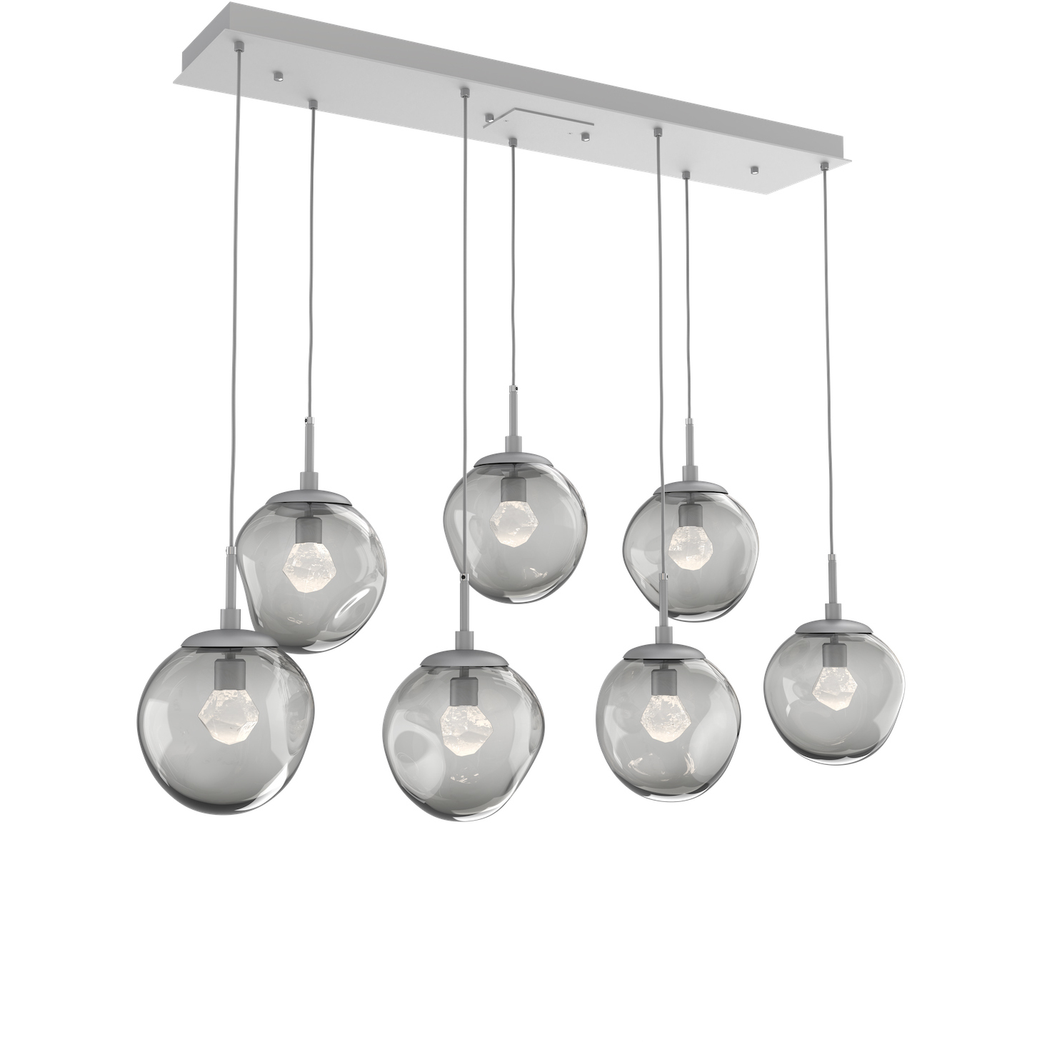Aster LED LED Classic Silver Linear Pendant Ceiling Light in 3000K LED, Zircon Inner - Smoke Outer, Multi-Pendant