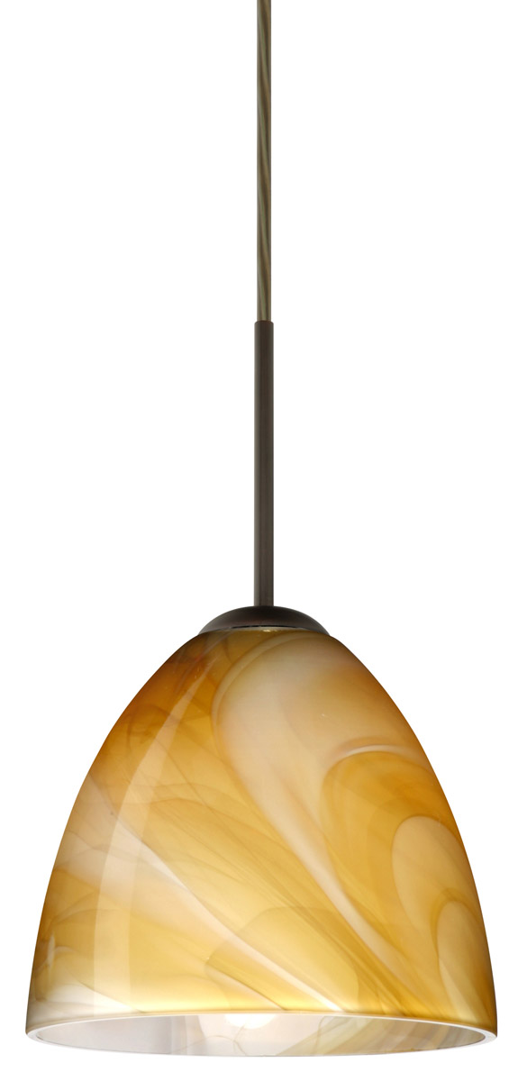Vila 1 Light Bronze Pendant Ceiling Light in Incandescent, Honey Glass