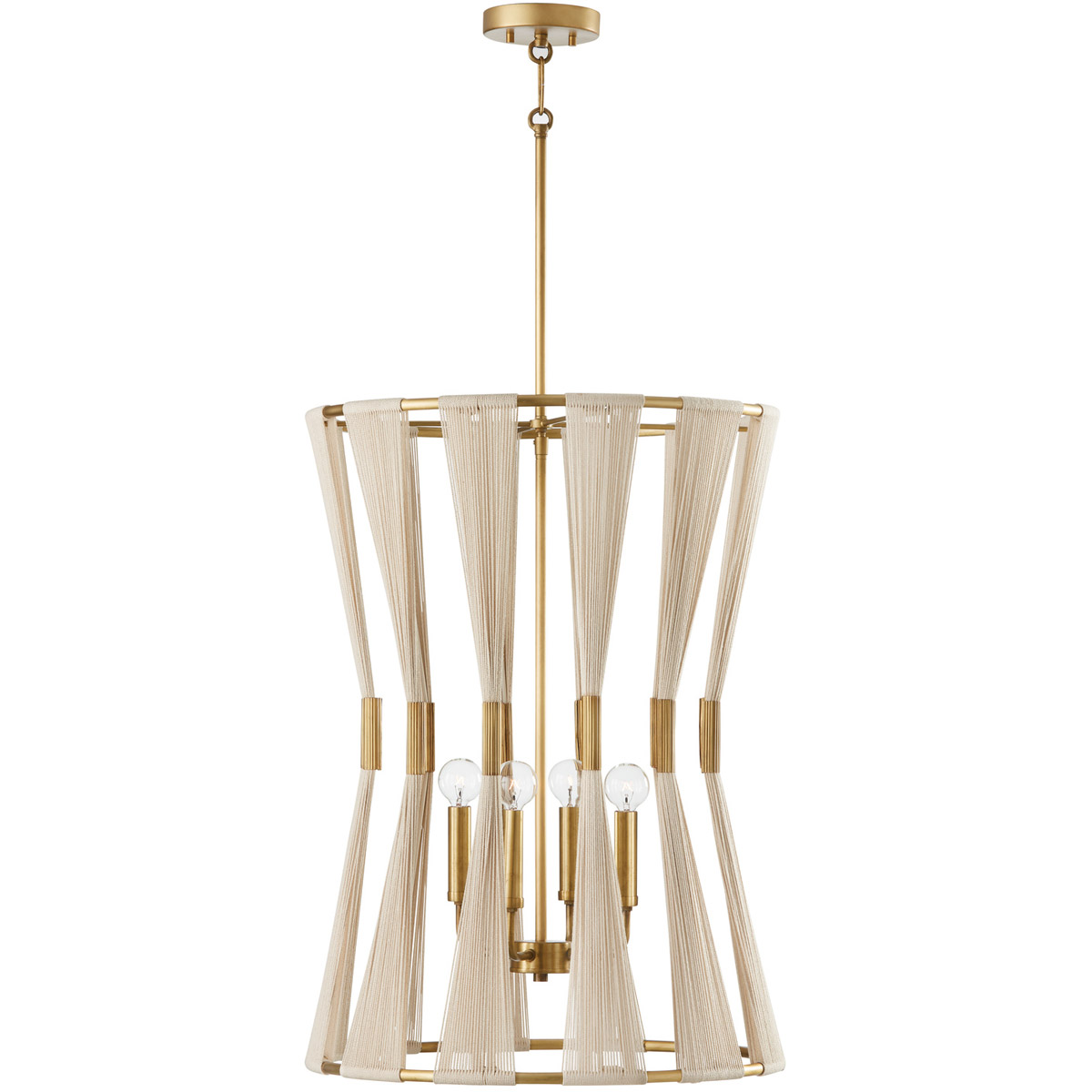 Bianca 4 Light 19.5 inch Bleached Natural Rope and Patinaed Brass Foyer Light Ceiling Light