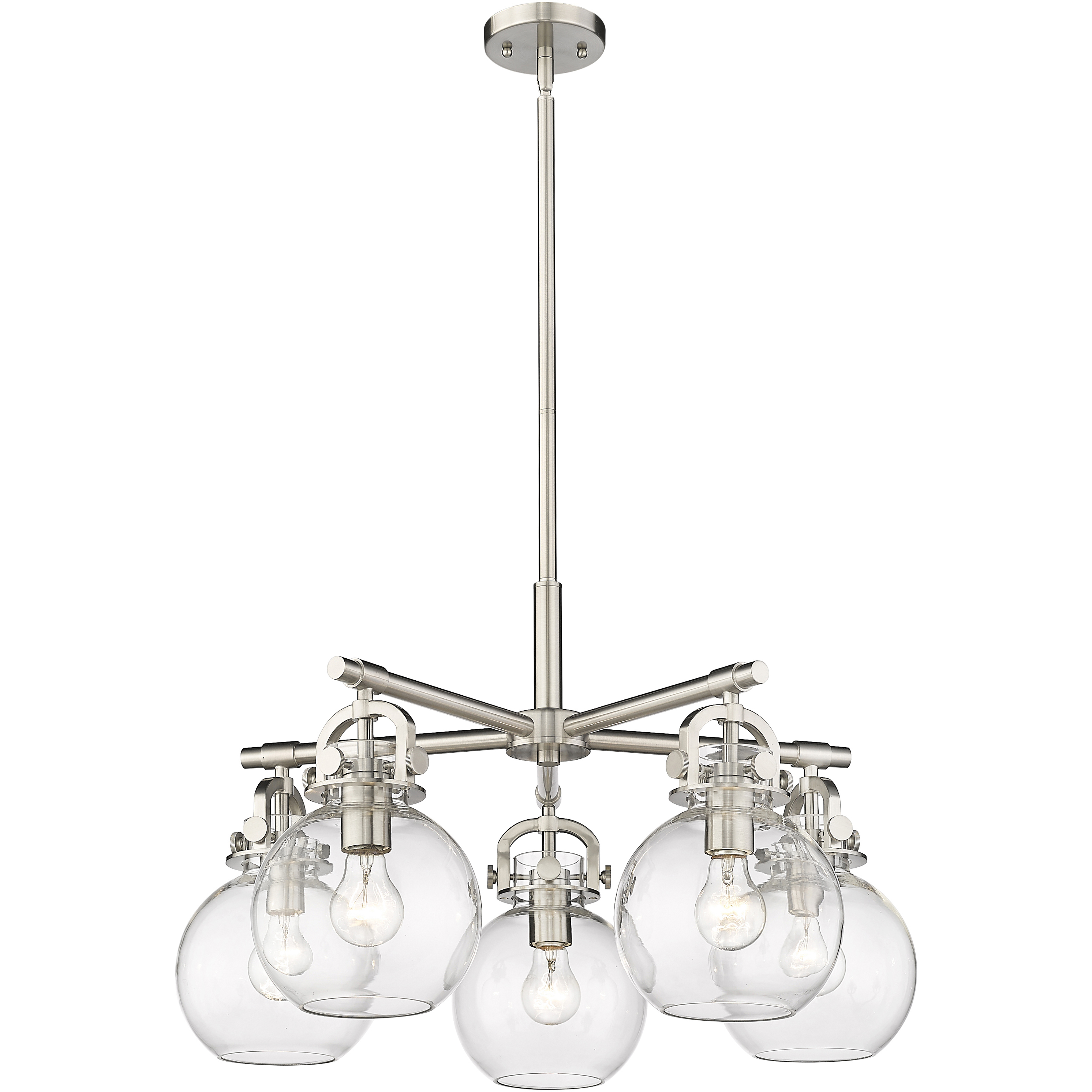Newton Sphere 5 Light 26 inch Satin Nickel Chandelier Ceiling Light in Clear Glass