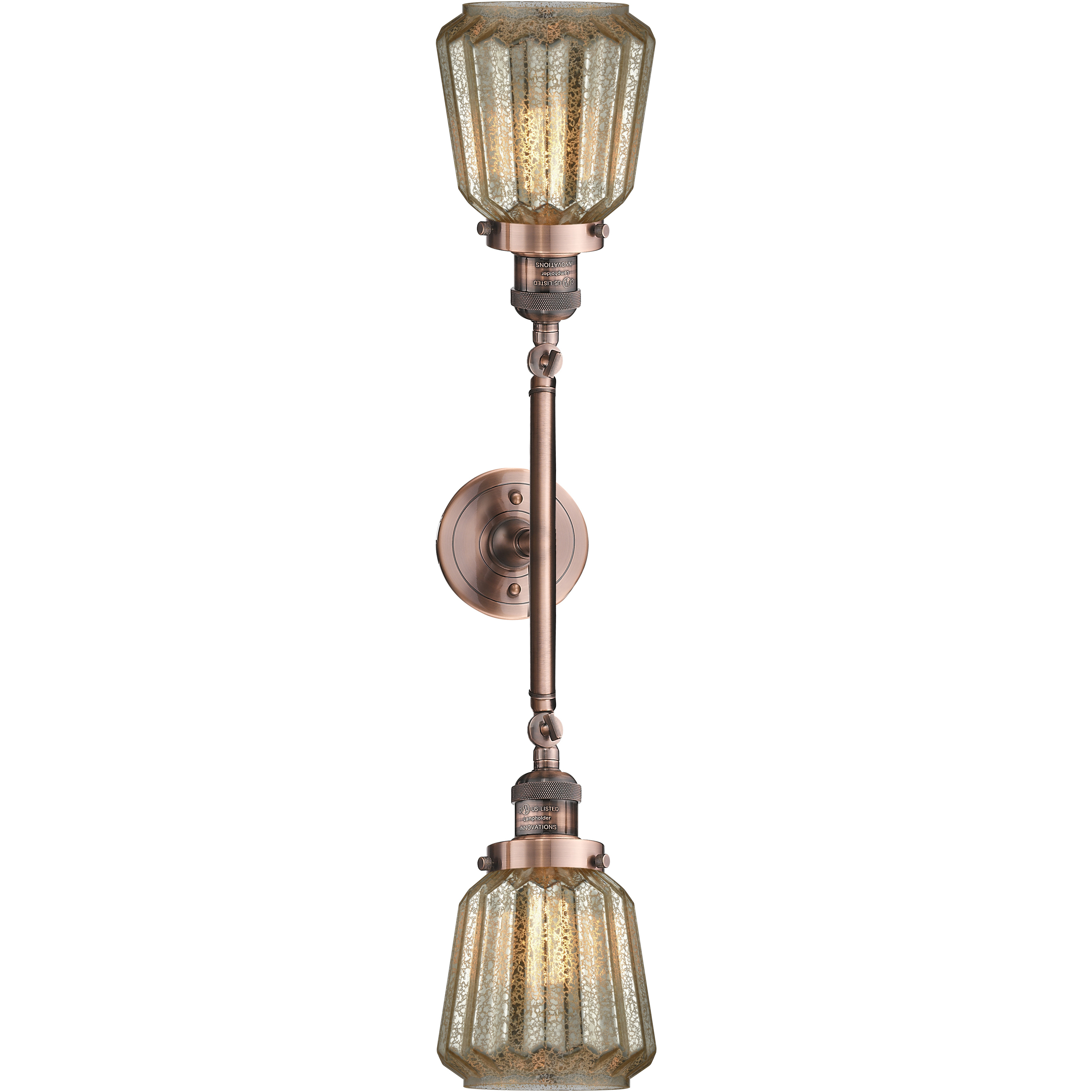 Franklin Restoration Chatham 2 Light 16 inch Antique Copper Bath Vanity Light Wall Light in Mercury Glass, Franklin Restoration