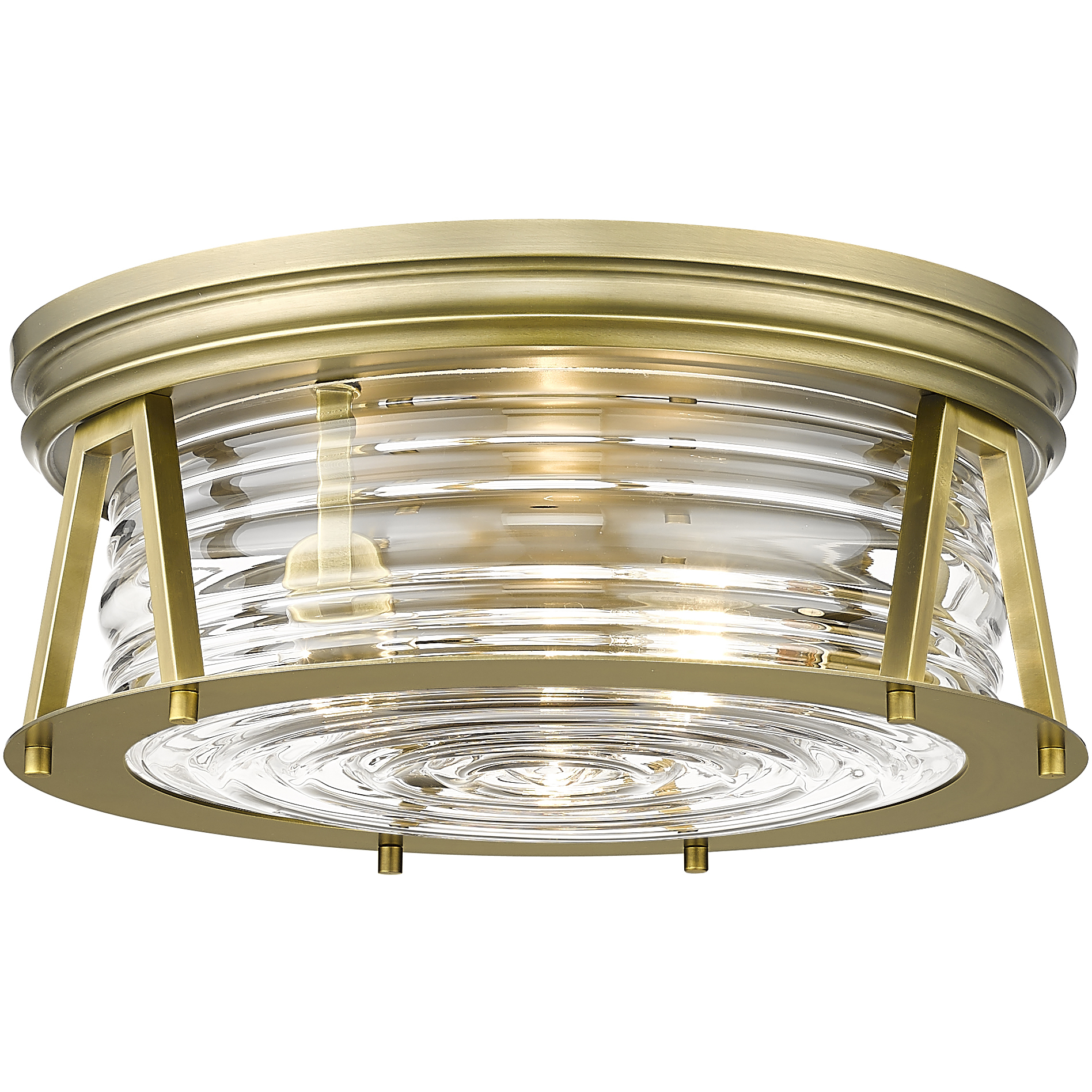 Cape Harbor 3 Light 16 inch Rubbed Brass Flush Mount Ceiling Light