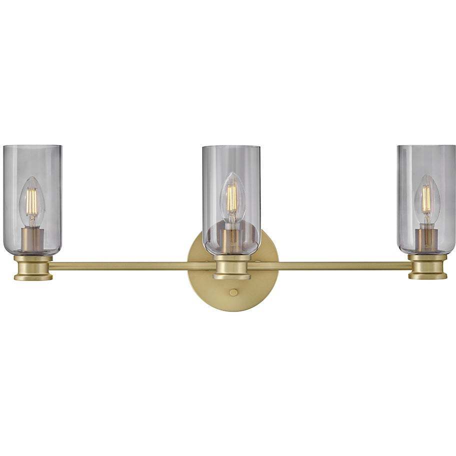 Naomi 3 Light 24 inch Lacquered Brass Bath Light Wall Light in Smoked Glass