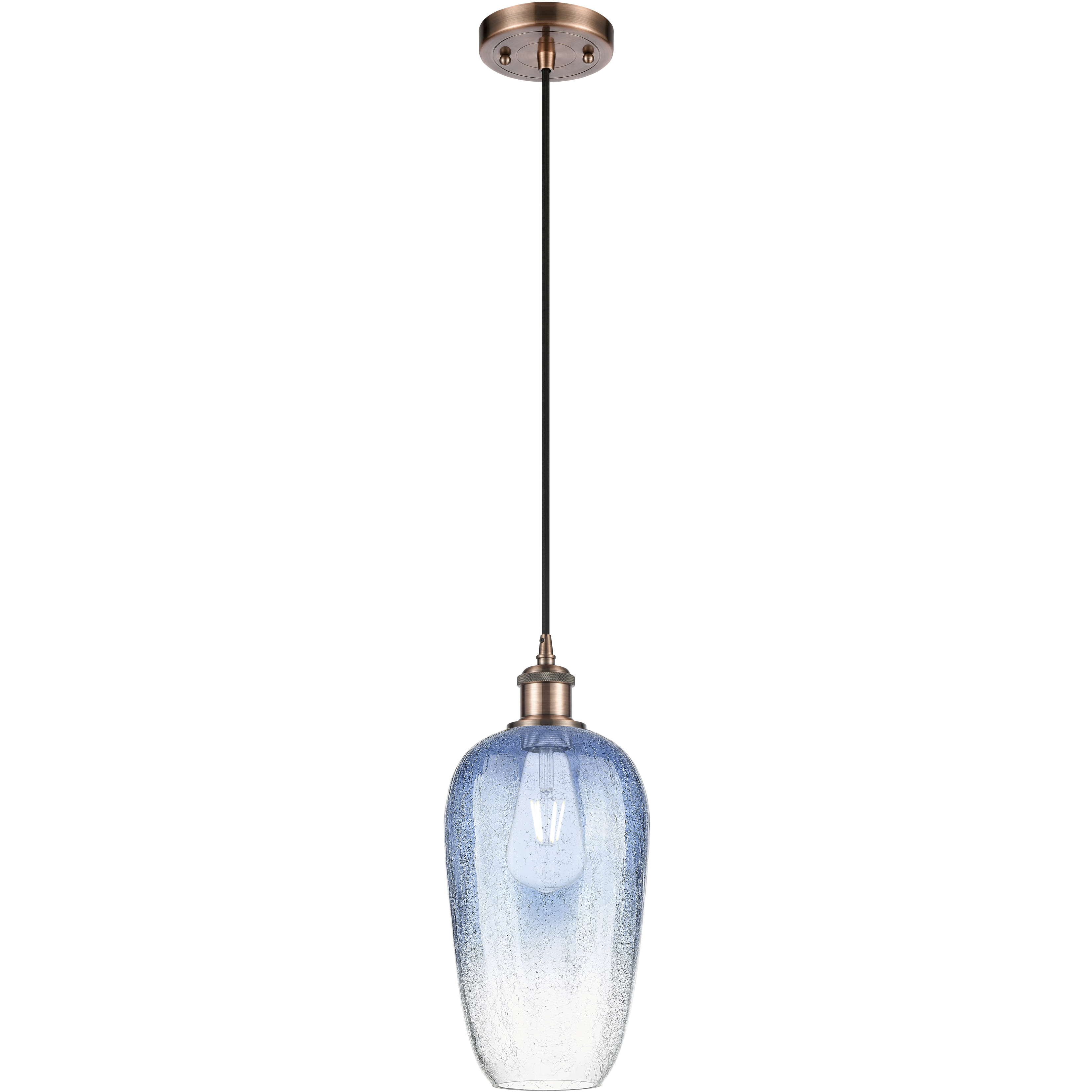 Ballston Brookhaven Flute 1 Light 7 inch Antique Copper Mini Pendant Ceiling Light in Sapphire Blue Glass