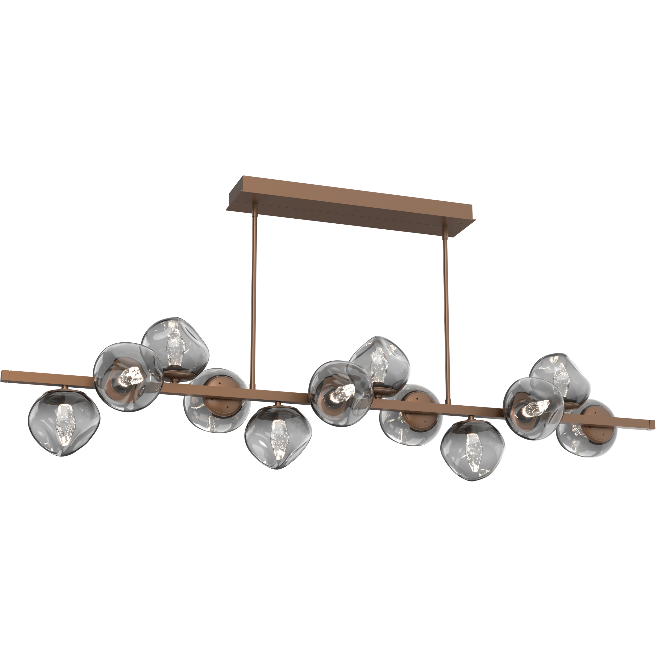 Luna LED 72 inch Burnished Bronze Chandelier Ceiling Light in 2700K LED, Geo Inner - Smoke Outer, Twisted Branch