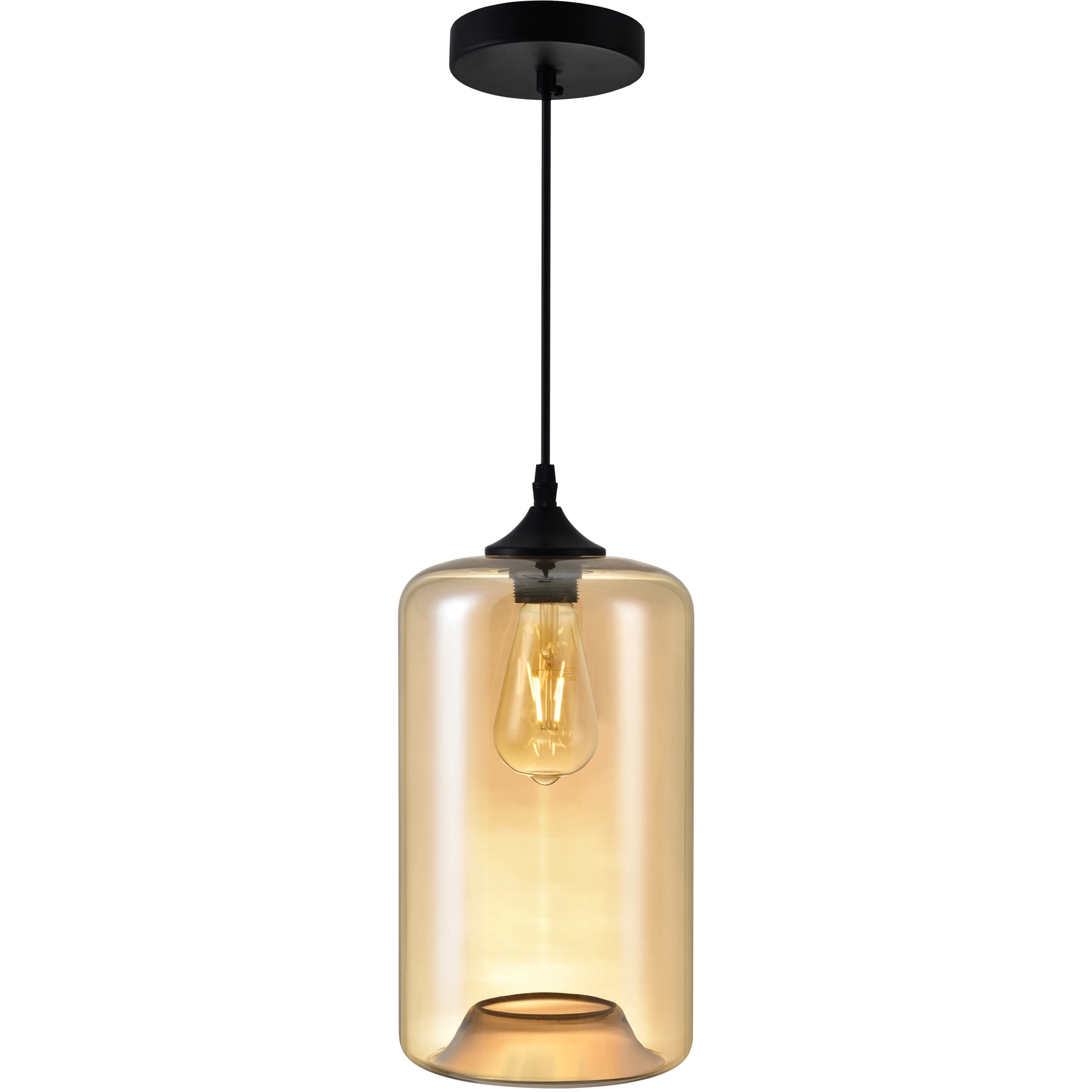 Glass 1 Light 7 inch Black Down Mini Pendant Ceiling Light in Cognac