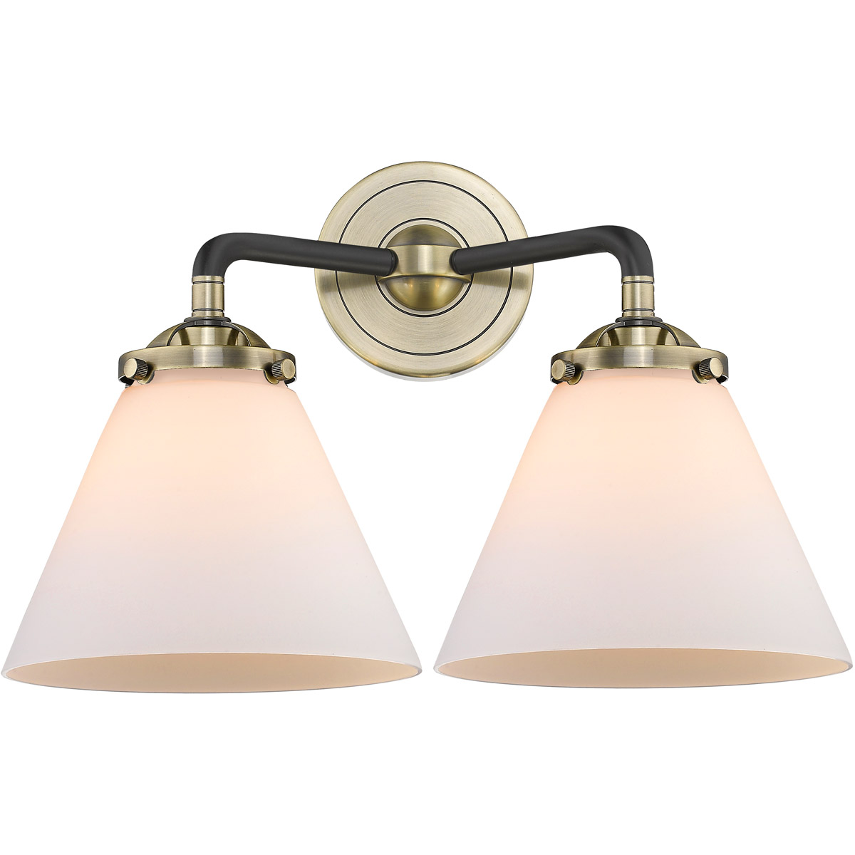 Nouveau Large Cone LED 16 inch Black Antique Brass Bath Vanity Light Wall Light in Matte White Glass, Nouveau