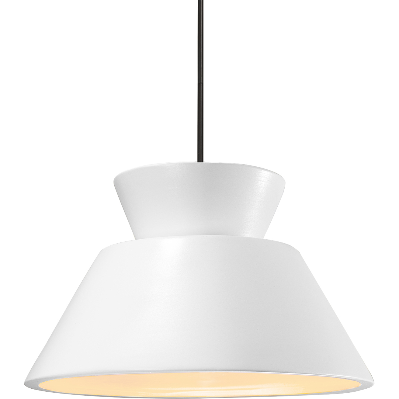 Radiance Collection - Trapezoid LED 14 inch Gloss White (outside and inside of fixture) and Matte Black Pendant Ceiling Light in Dedicated LED, Rigid Stem, Gloss White/Gloss White, Form+Finish+Function