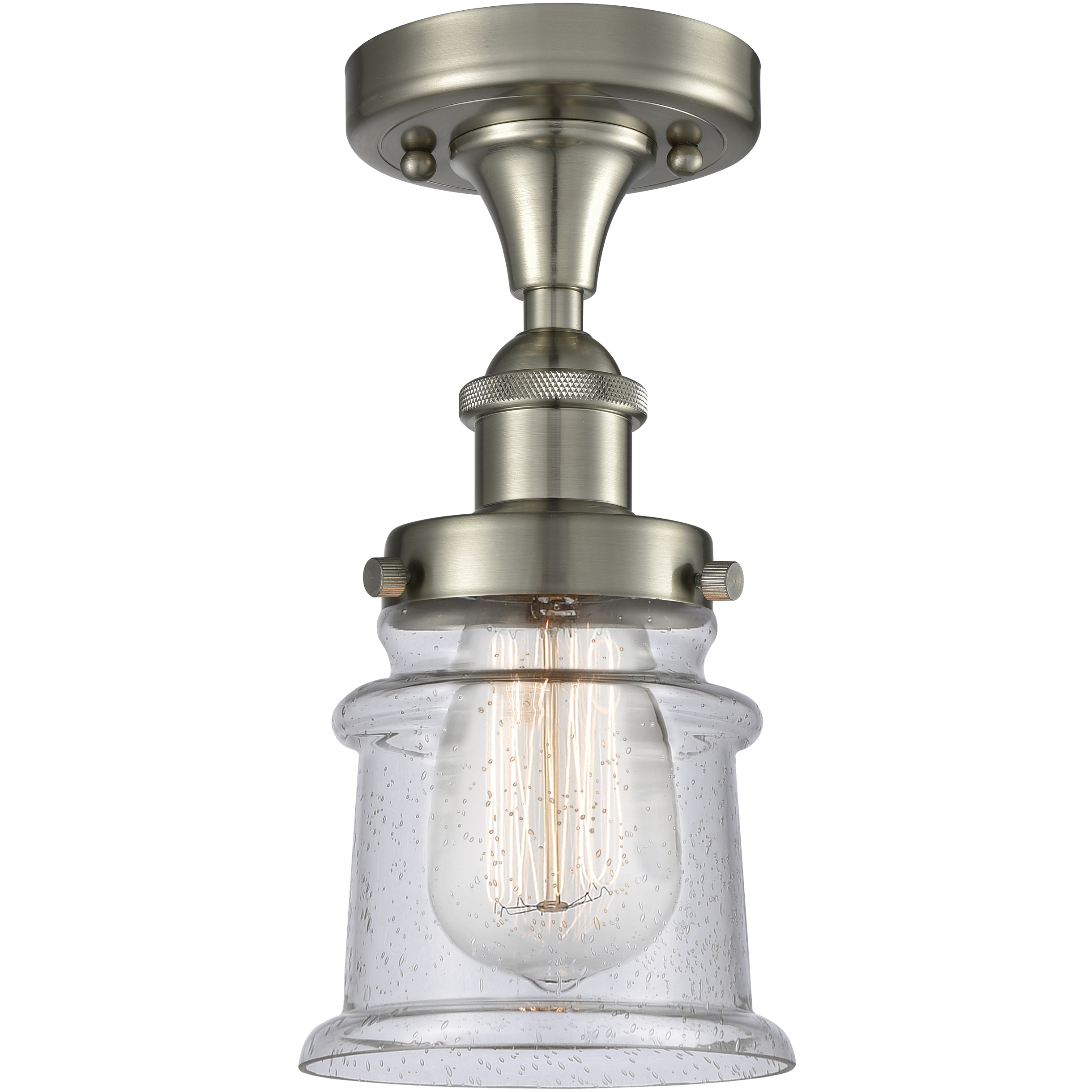 Edison Canton 1 Light 5 inch Brushed Satin Nickel Semi-Flush Mount Ceiling Light in Seedy Glass