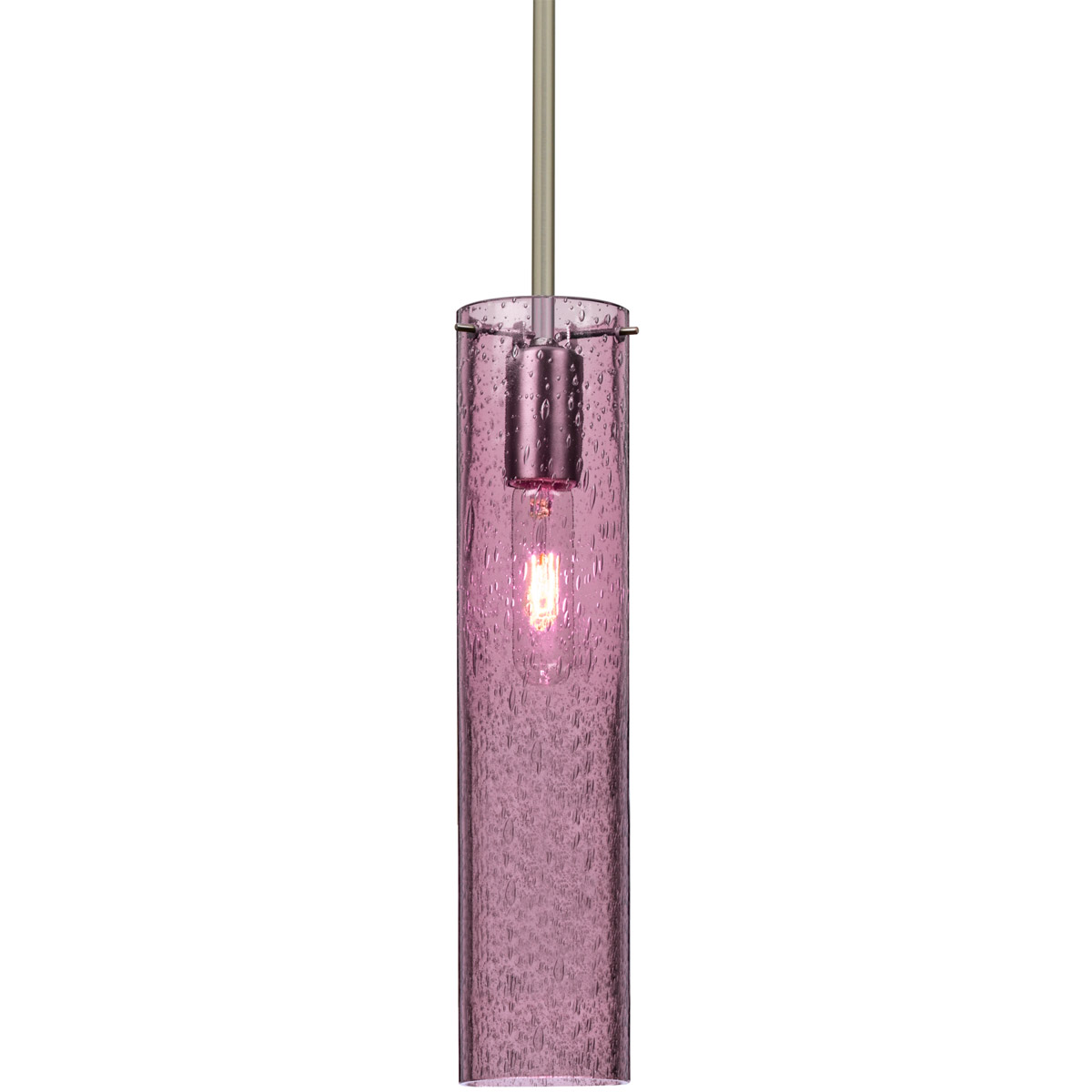 Juni 16 1 Light Satin Nickel Stem Pendant Ceiling Light in Plum Bubble Glass