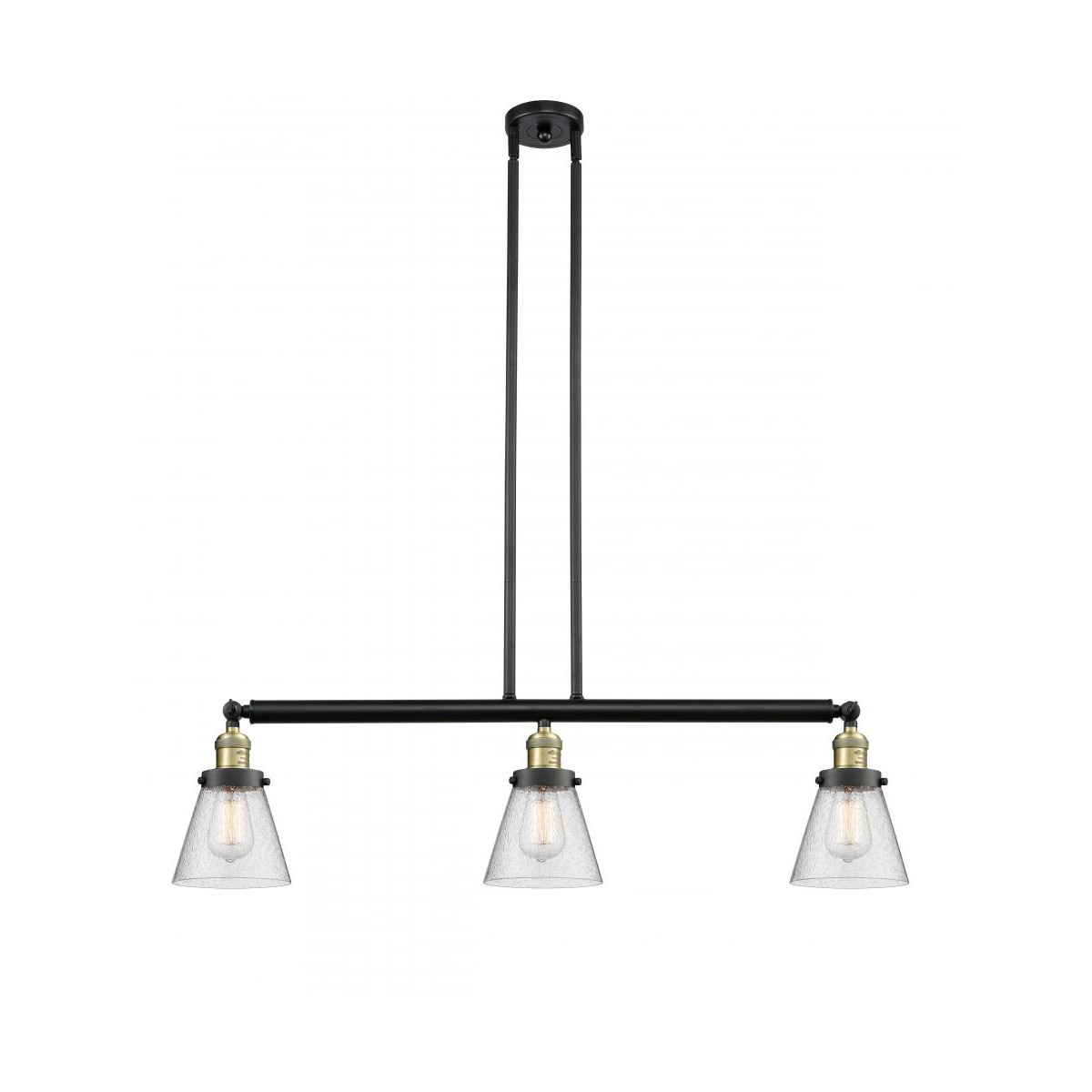 Franklin Restoration Small Cone 3 Light 39 inch Black Antique Brass Island Light Ceiling Light in Seedy Glass, Franklin Restoration