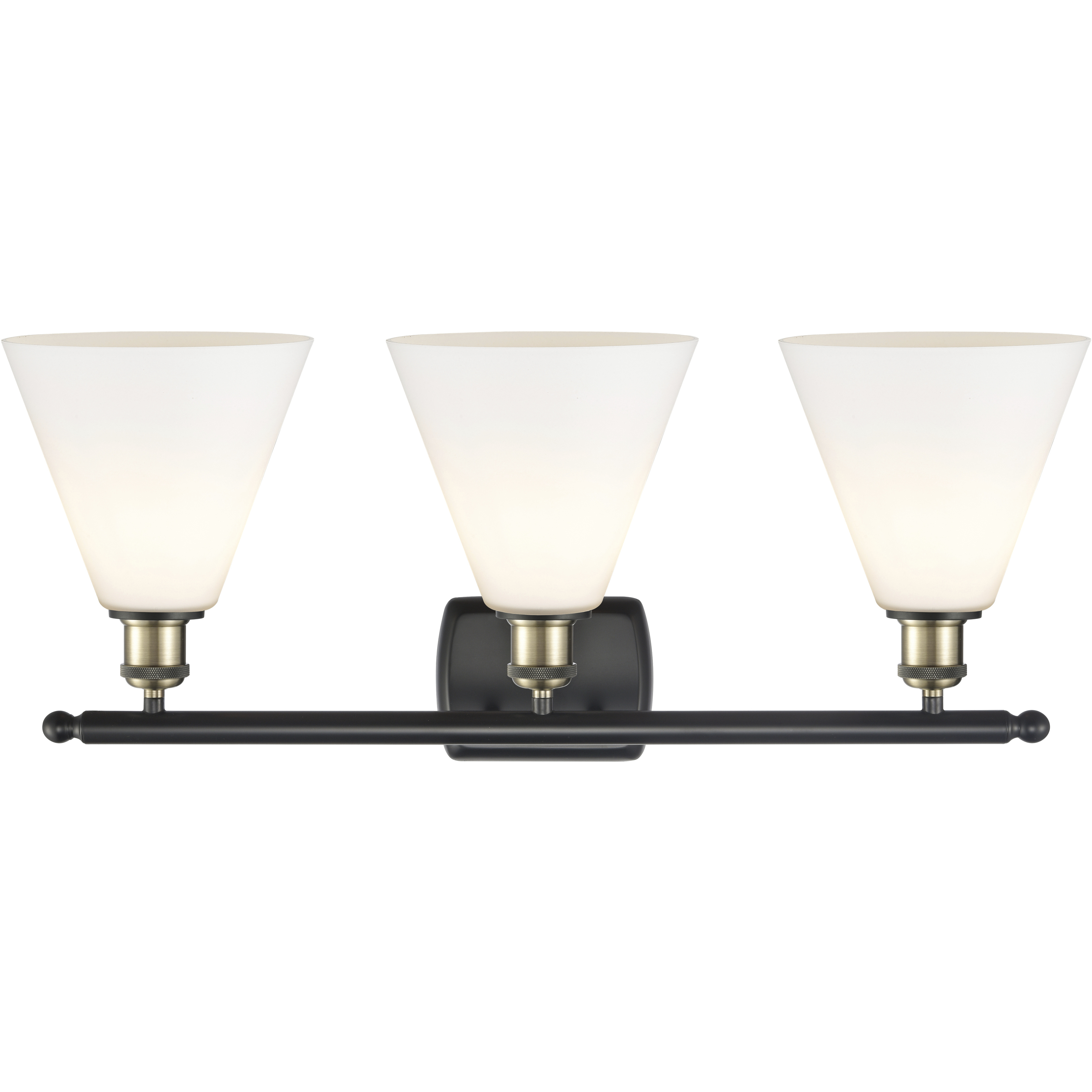 Ballston Ballston Cone LED 28 inch Black Antique Brass Bath Vanity Light Wall Light in Matte White Glass