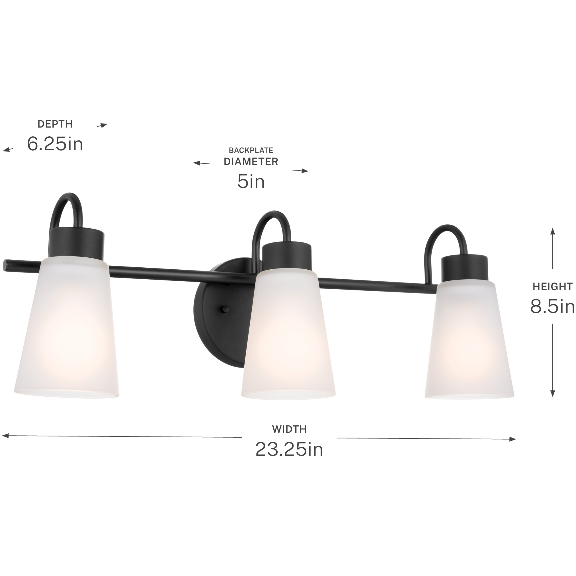 Erma 3 Light 23 inch Black Bath Vanity Light Wall Light, 3 Arm