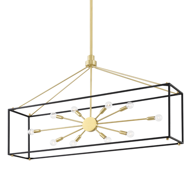 Glendale 10 Light 48 inch Aged Brass / Black Island Light Ceiling Light