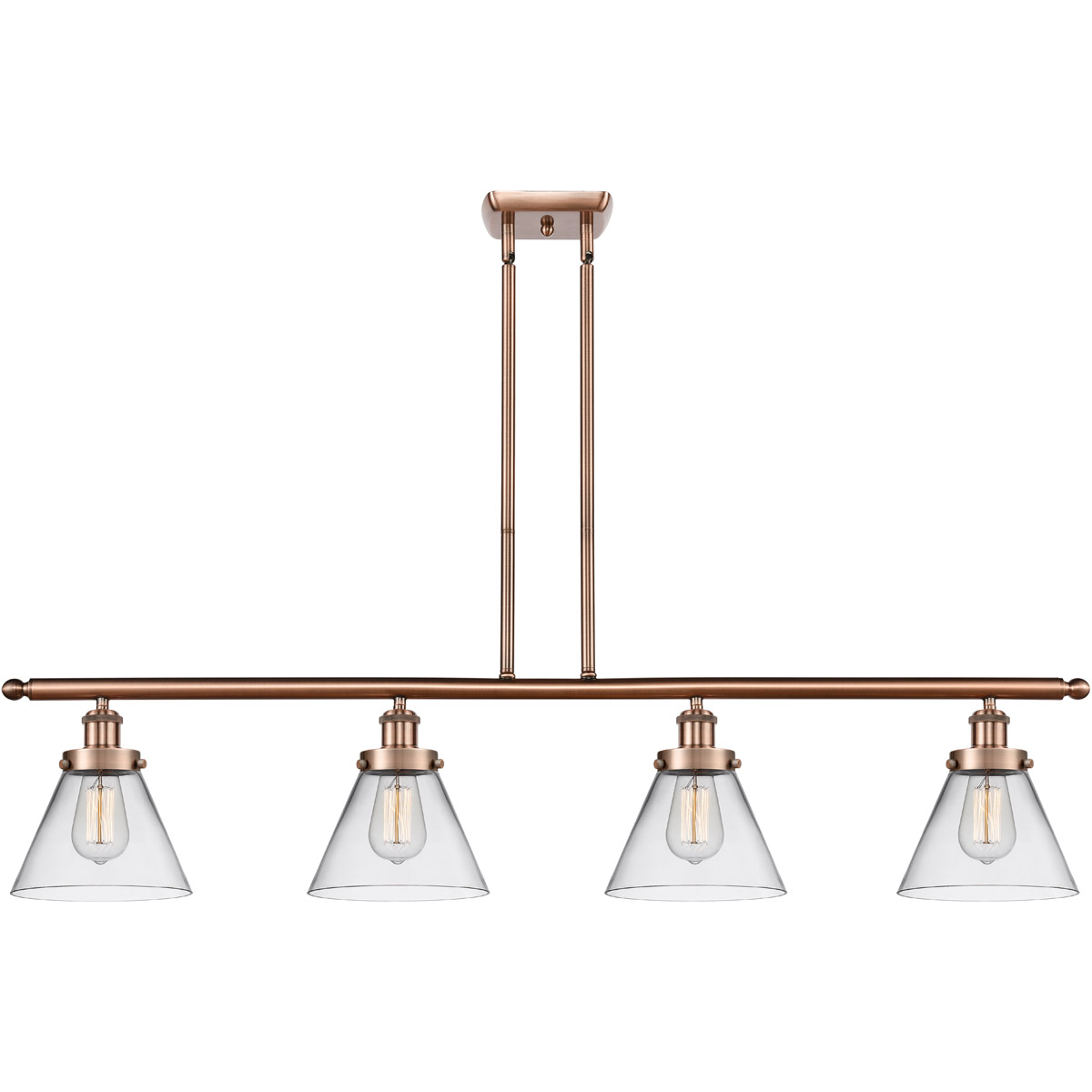 Ballston Large Cone 4 Light 48 inch Antique Copper Island Light Ceiling Light in Clear Glass