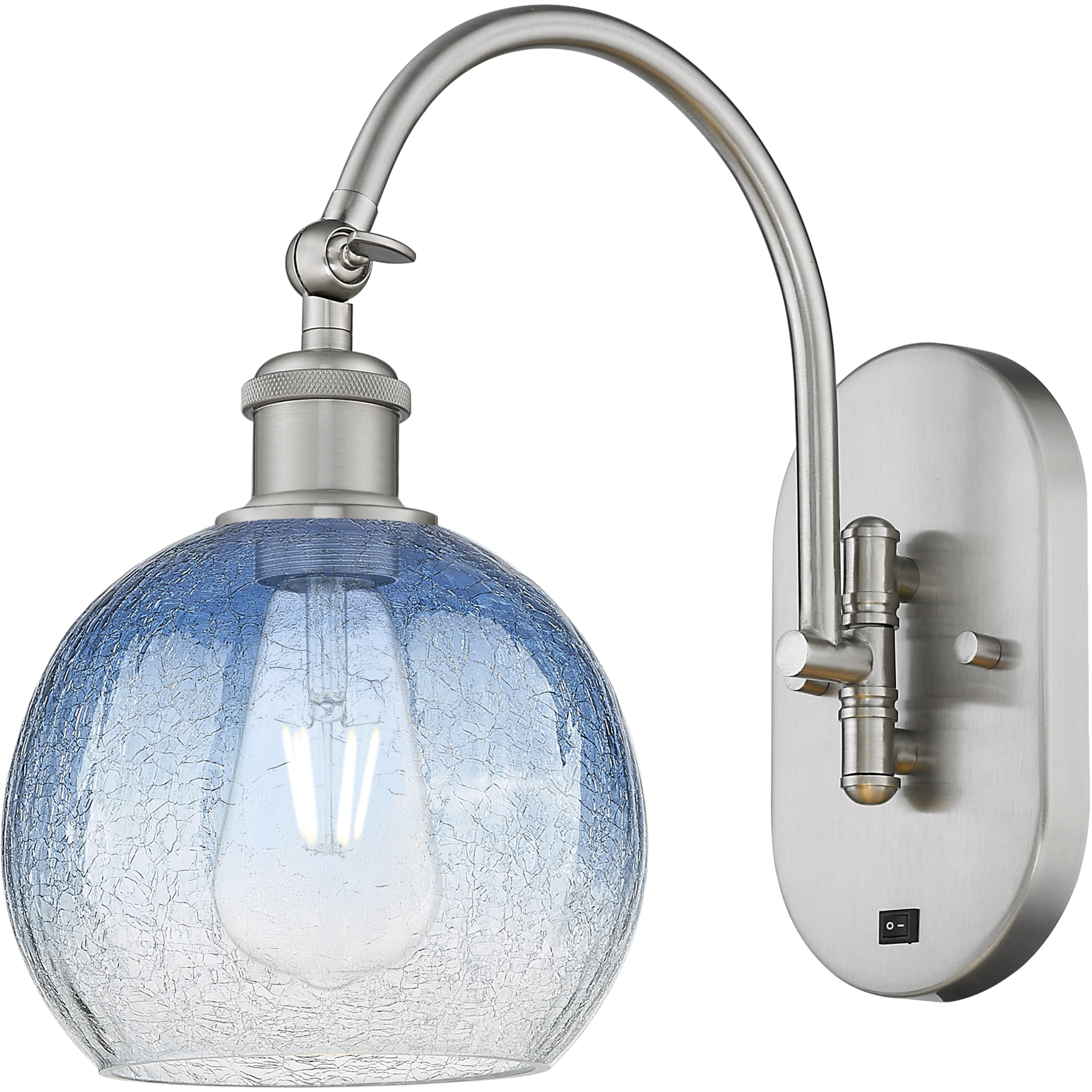 Ballston Brookhaven Globe 1 Light 7.88 inch Brushed Satin Nickel Swing Arm Sconce Wall Light in Sapphire Blue Glass