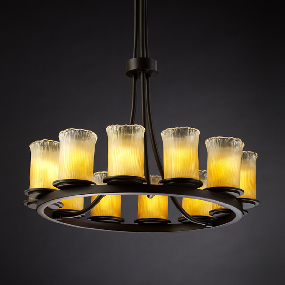 Veneto Luce 12 Light Dark Bronze Chandelier Ceiling Light in Gold with Clear Rim (Veneto Luce), Incandescent