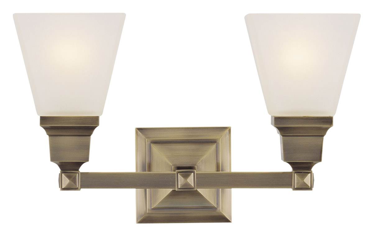 Mission 2 Light 15 inch Antique Brass Vanity Sconce Wall Light