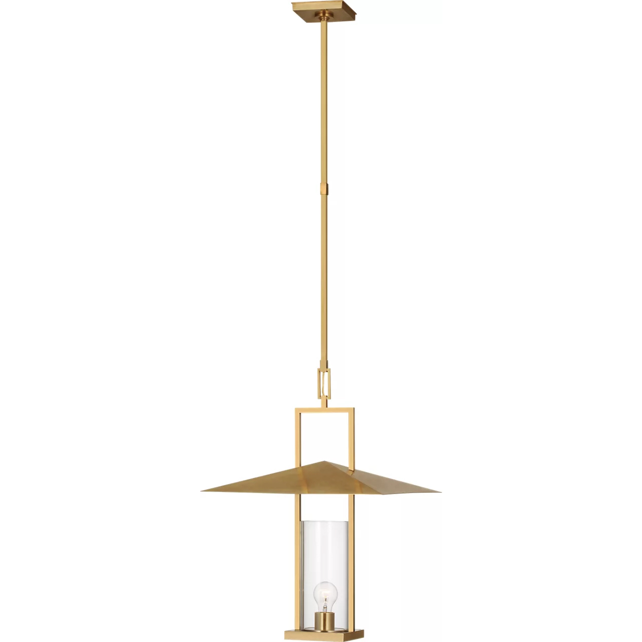 Ray Booth Amity LED 18 inch Antique Brass Lantern Pendant Ceiling Light in Clear Glass