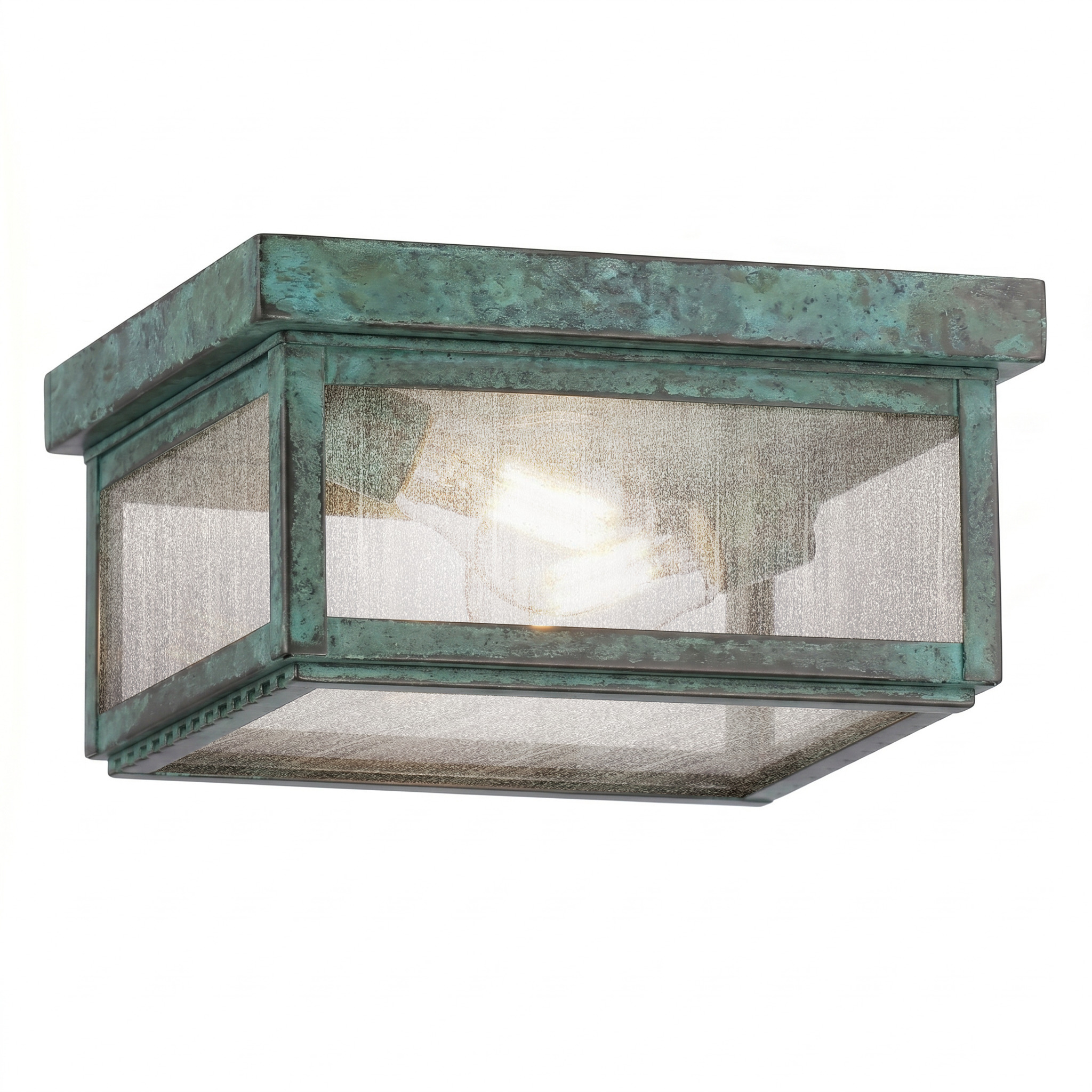 Branford 2 Light 10.25 inch Verde Green Outdoor Semi Flush in Seedy Glass, Brass Traditions by InnovationsLighting