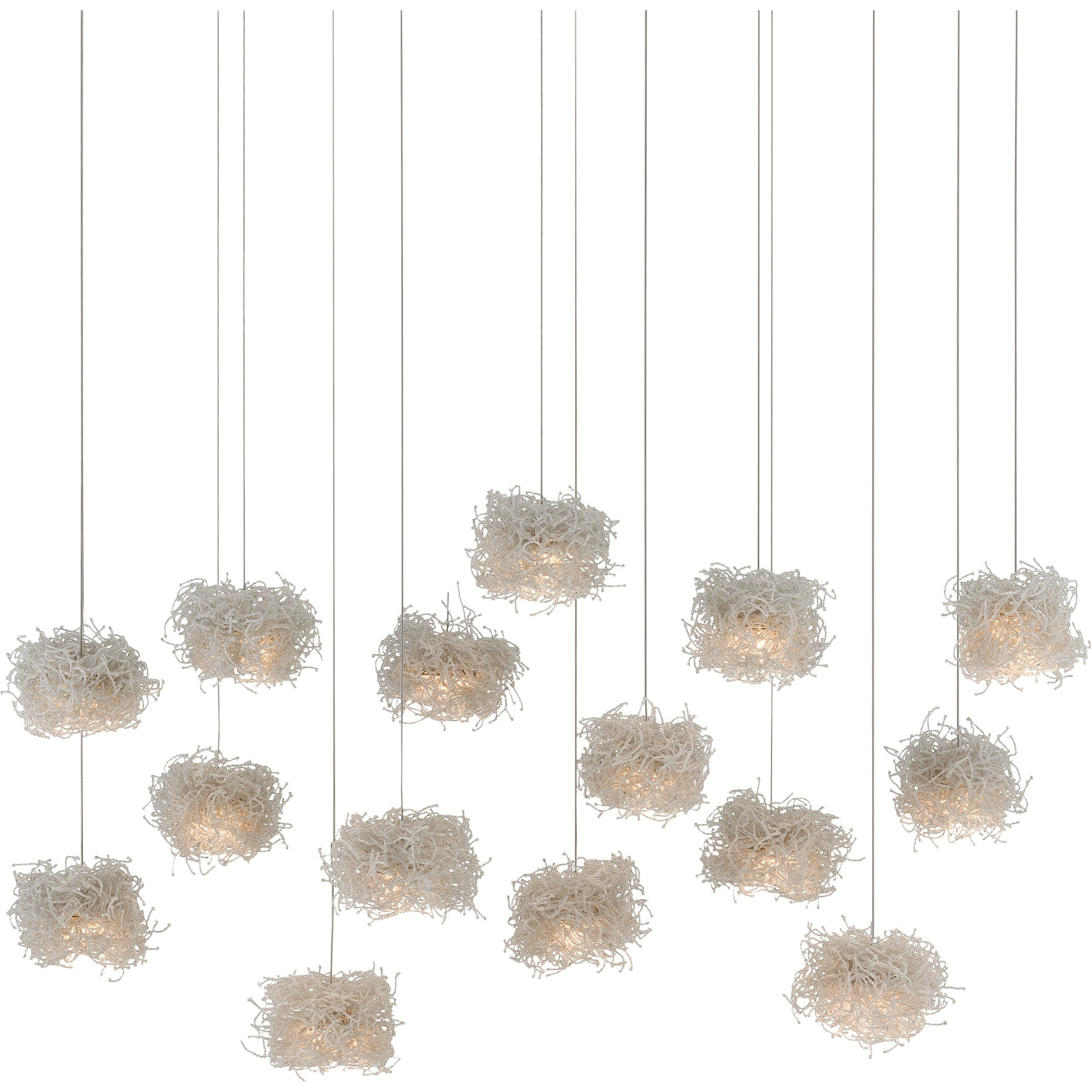 Birds Nest 15 Light 48 inch Silver Multi-Drop Pendant Ceiling Light