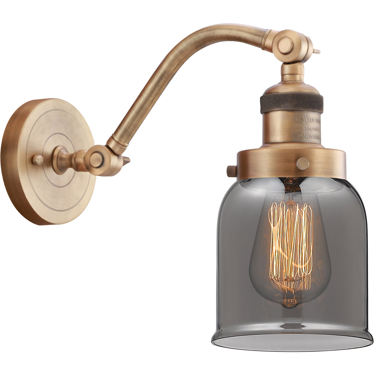 Franklin Restoration Small Bell LED 5 inch Brushed Brass Sconce Wall Light in Plated Smoke Glass, Franklin Restoration