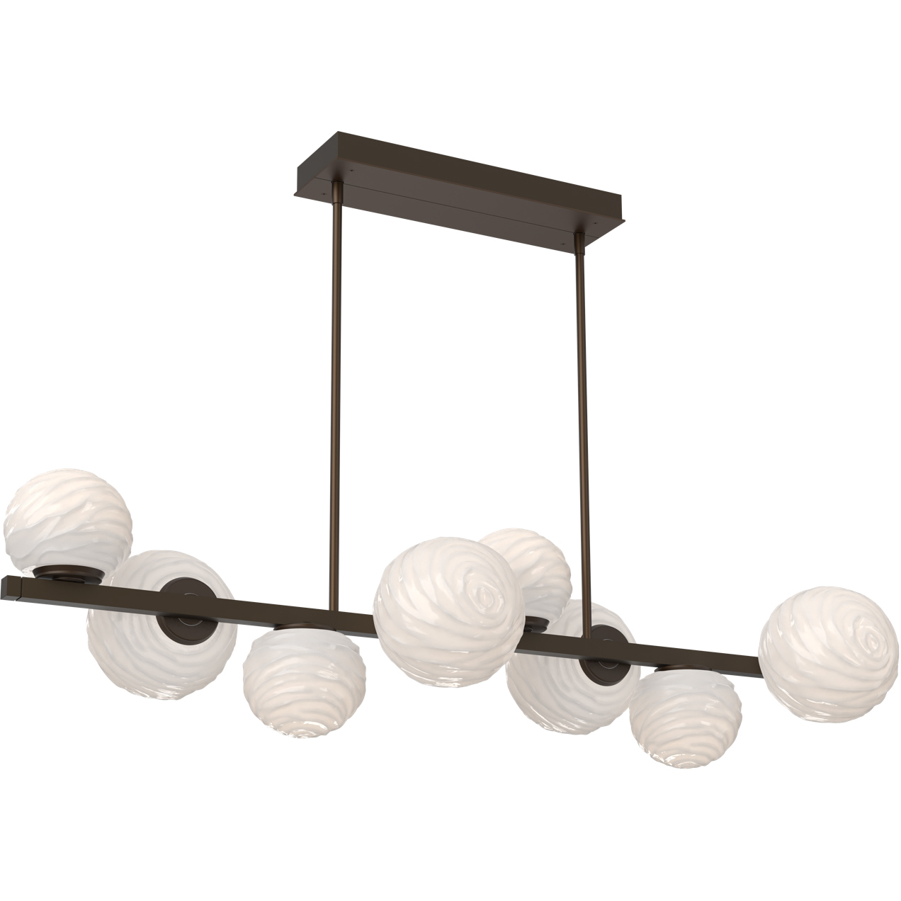 Gaia LED Flat Bronze Linear Pendant Ceiling Light in 3000K LED, Opal White, Twisted Branch
