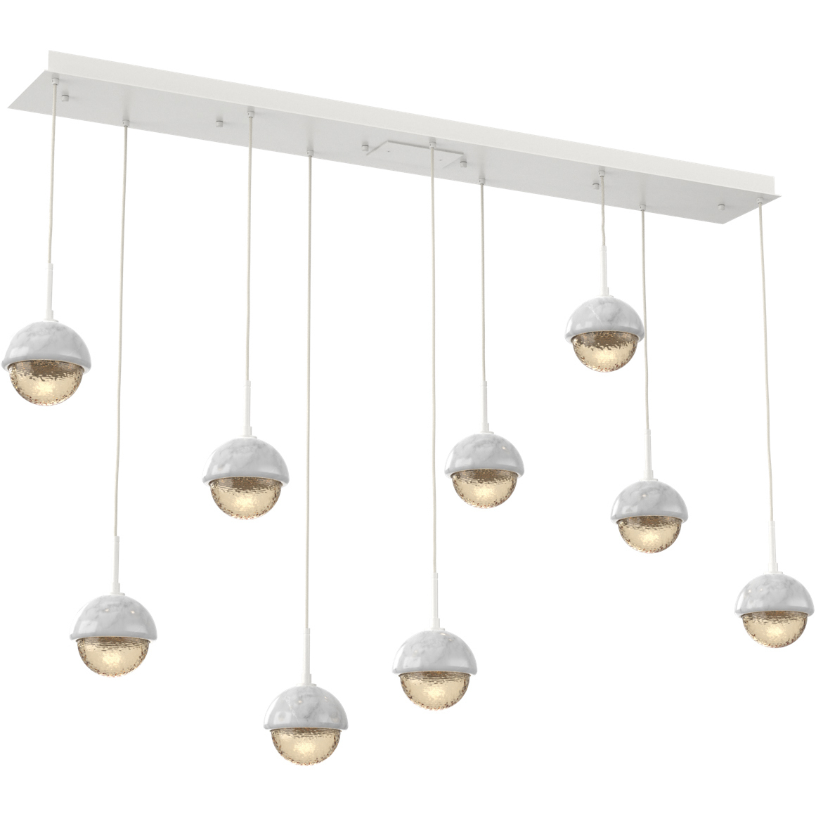 Cabochon Linear Multi-Pendant Ceiling Light in 3000K LED, Amber, Salt White with White Marble