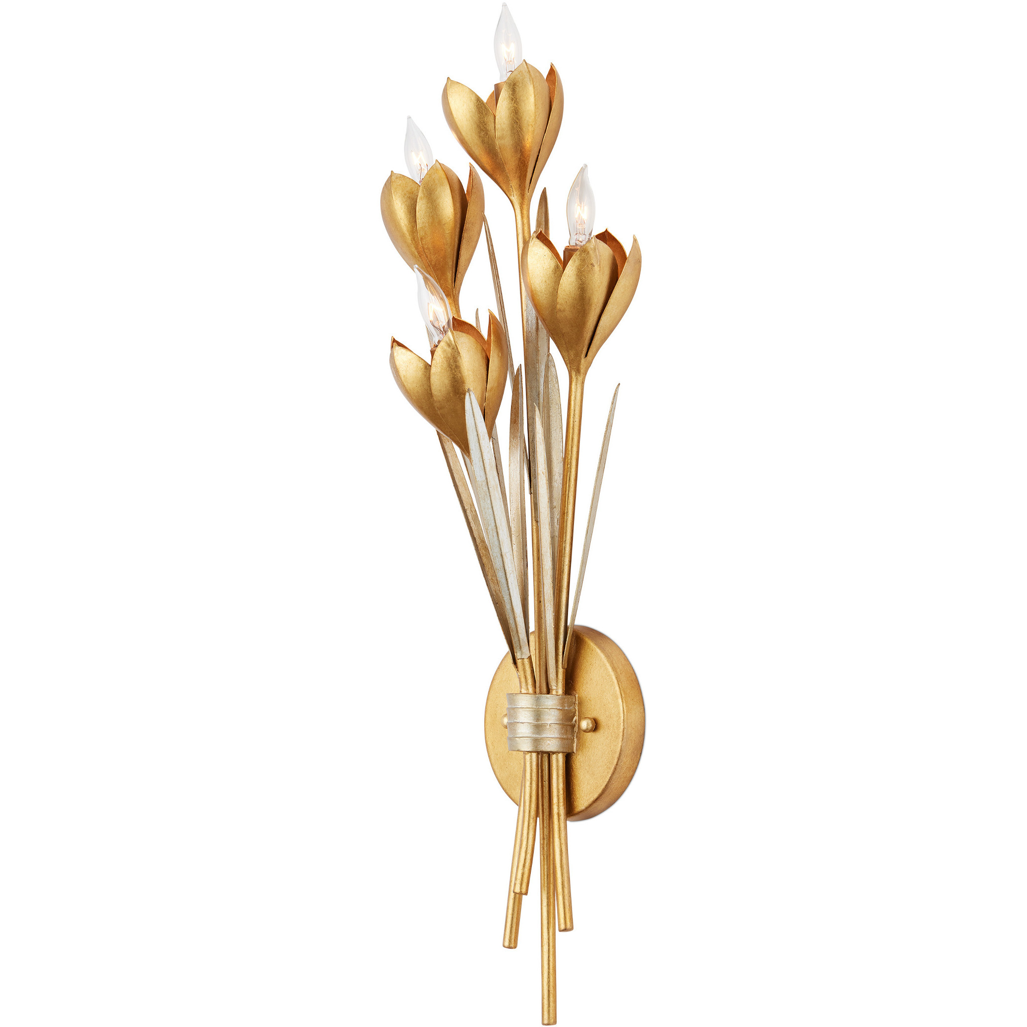 Hortensia 4 Light 8 inch Contemporary Gold Leaf and Contemporary Gold and Contemporary Silver Leaf Wall Sconce Wall Light