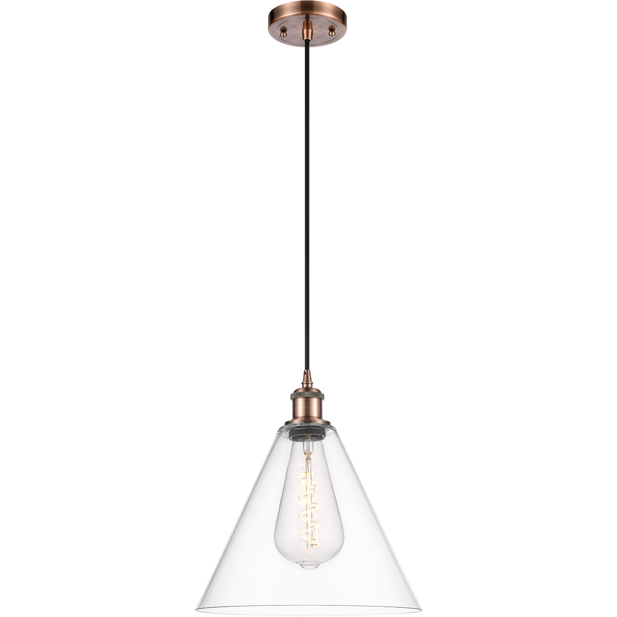 Ballston Cone 1 Light 12 inch Antique Copper Mini Pendant Ceiling Light in Clear Glass