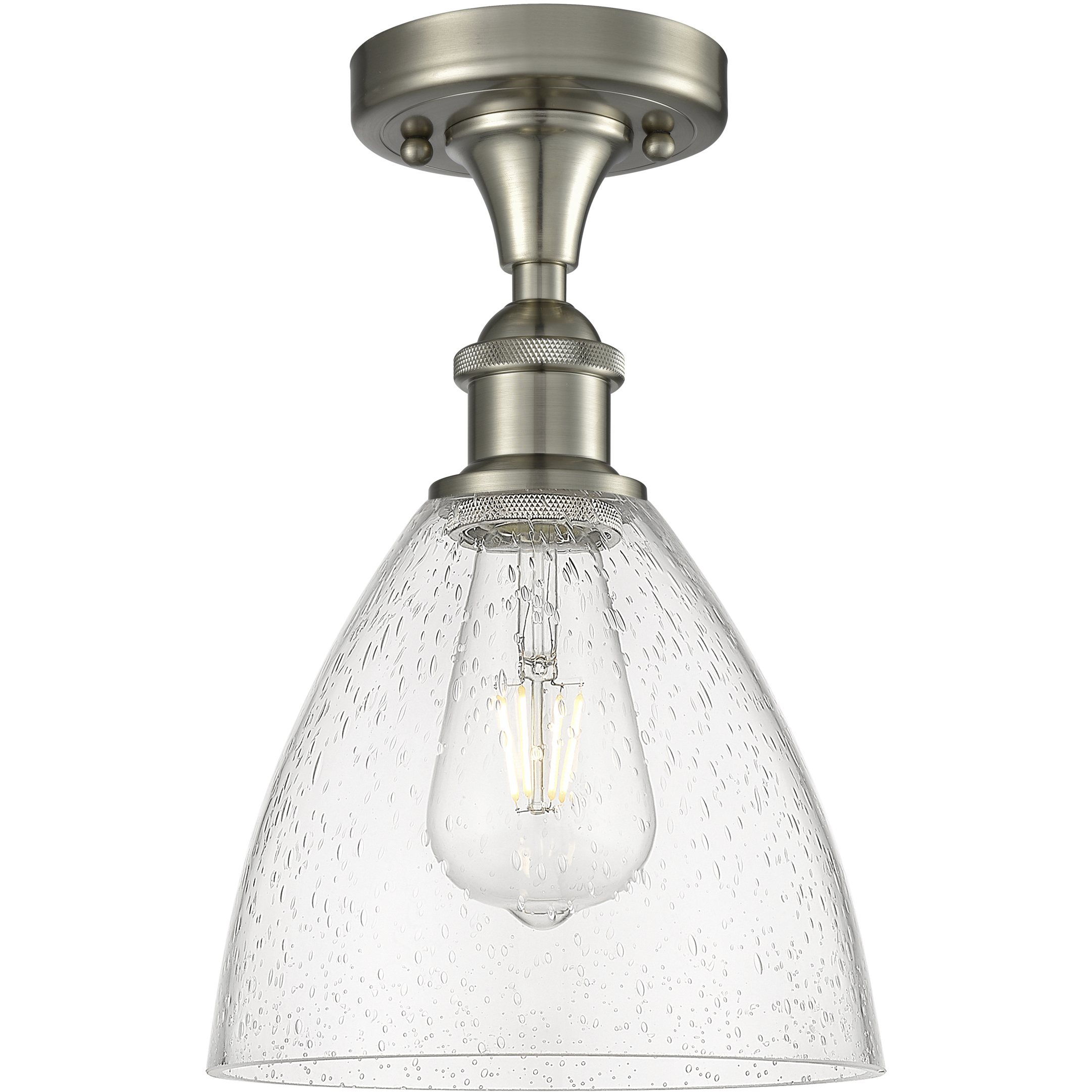 Edison Bristol Glass 1 Light 7.5 inch Brushed Satin Nickel Semi-Flush Mount Ceiling Light in Seedy Glass