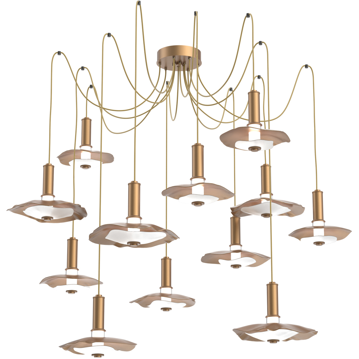 Cumulus LED 72 inch Novel Brass with White Metal Swag Multi-Pendant Chandelier Ceiling Light in 3000K LED