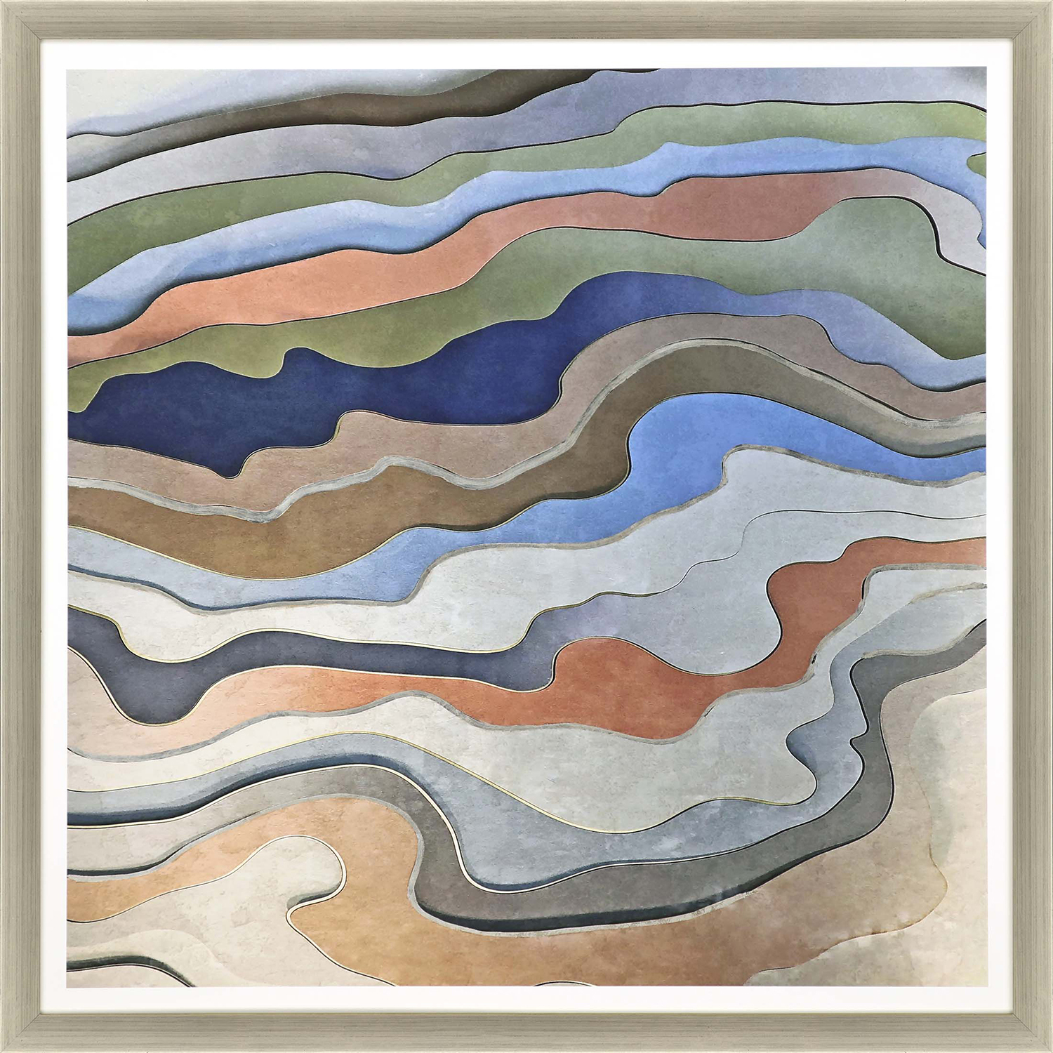 Abstract Multi and Green and Blue and Gray Framed Art