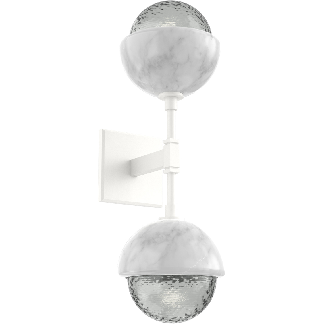 Cabochon Double Sconce Wall Light in 3000K LED, Smoke, Salt White with White Marble