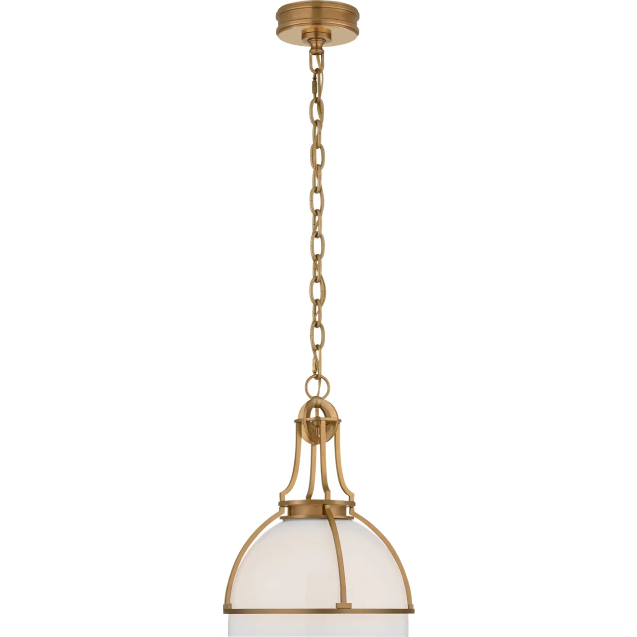 Chapman & Myers Gracie LED 12 inch Antique-Burnished Brass Dome Pendant Ceiling Light in White Glass, Medium