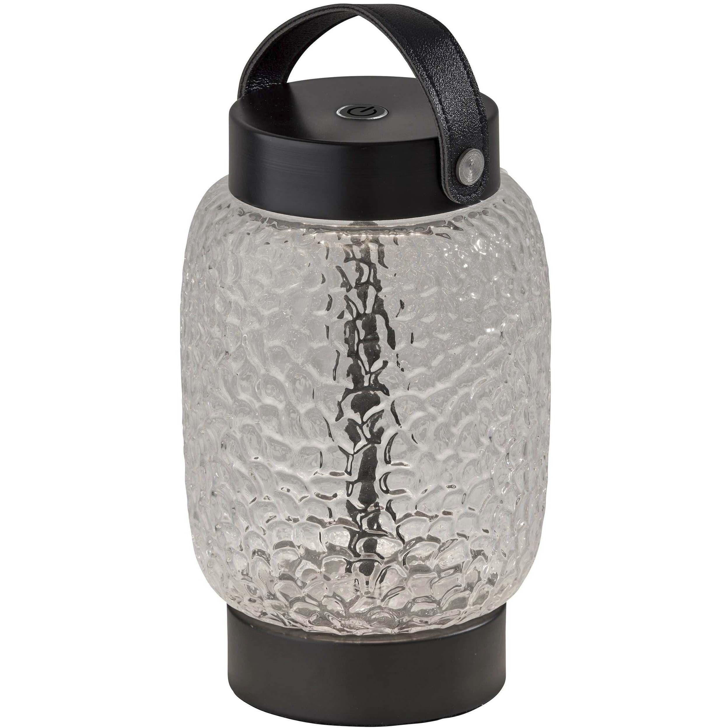 Cassius 7.75 inch 2 watt Black Finsh and Black Leather Cordless LED Table Lantern Portable Light