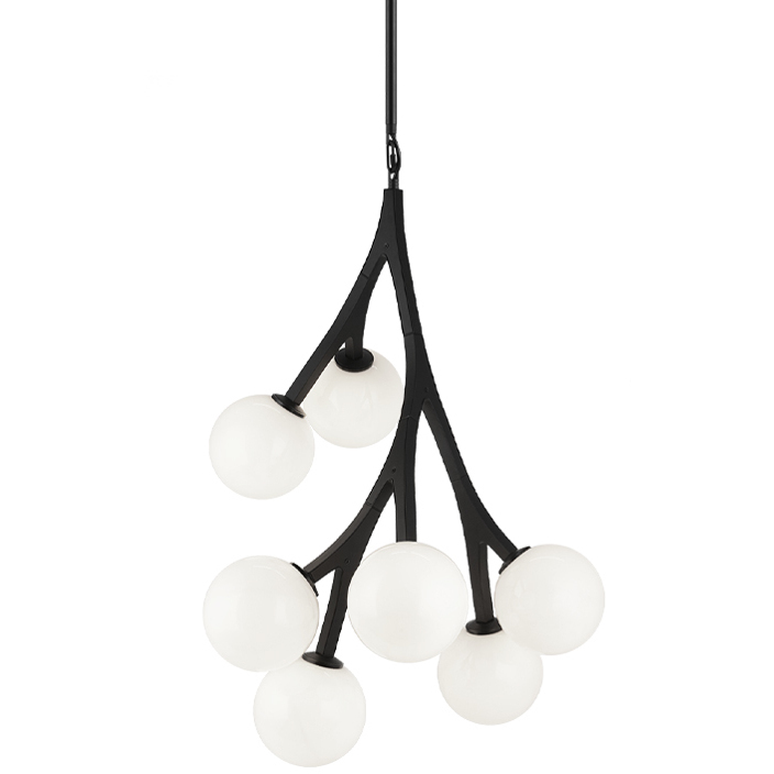 Rami 7 Light 18.5 inch Black Chandelier Ceiling Light in Black and Opal Glass