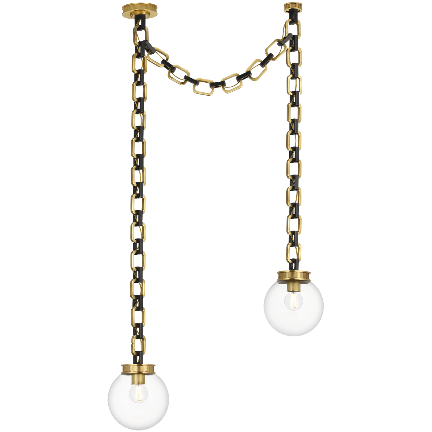 Marie Flanigan Bellamy LED 8 inch Soft Brass and Bronze Statement Chain Globe Chandelier Ceiling Light in Clear Glass